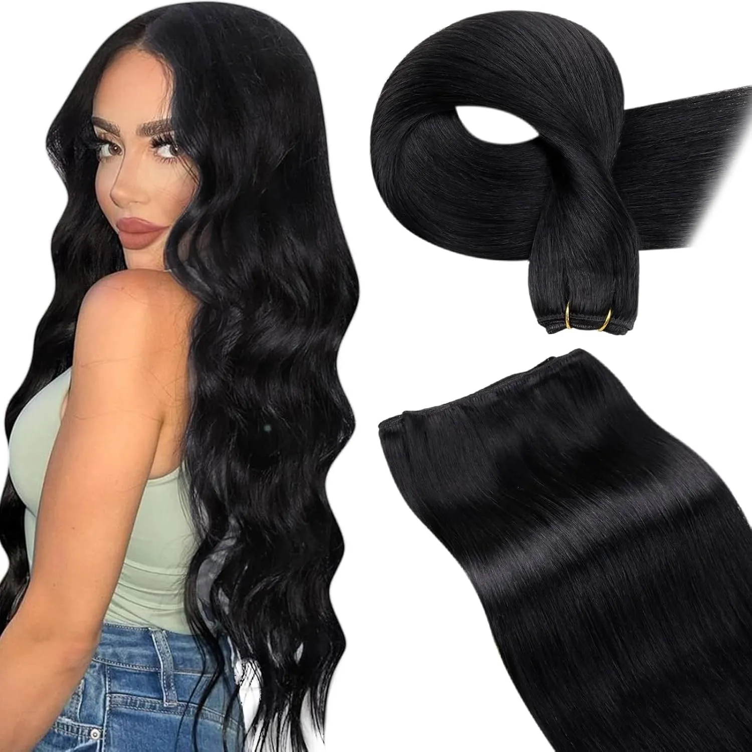 LaaVoo Echthaar Tressen 55cm Haarverlängerung Echthaar Weft Extensions Lang Tressen Echthaar 100g