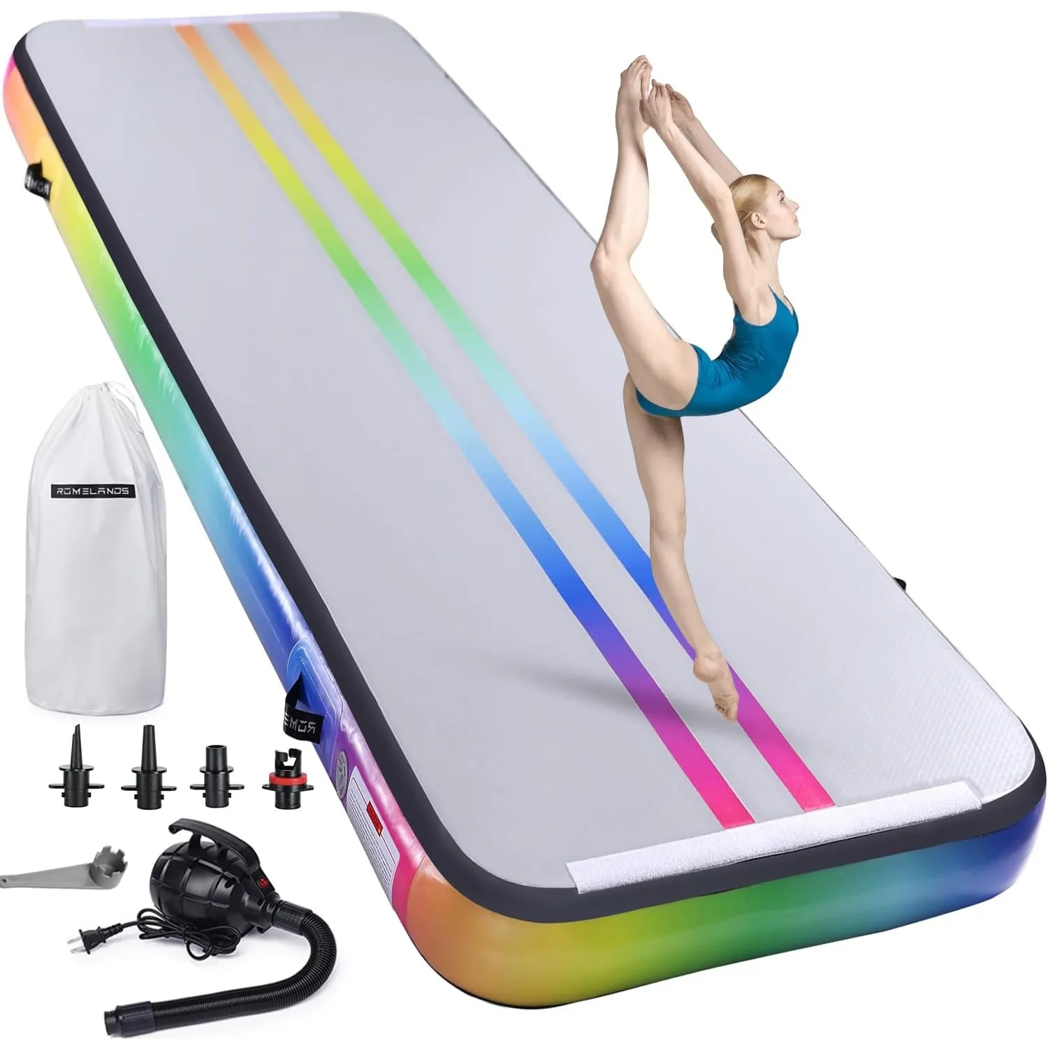 Turnmatte Aufblasbar, 3M/4M/5M Trainingsmatte mit Luftpumpe, 10 cm hoch Gymnastikmatte für Yoga, Taumel, Turnen, Ausbil…