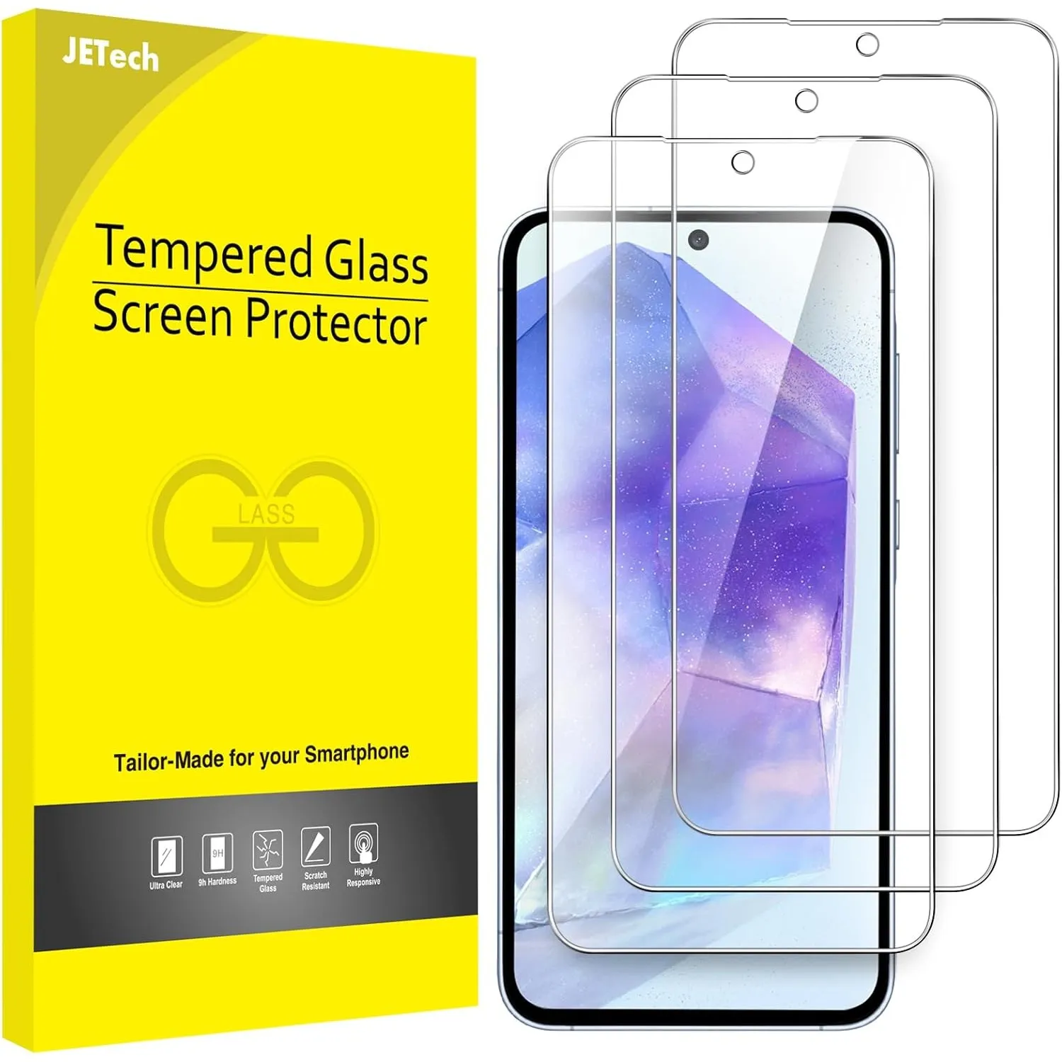 JETech Schutzfolie für Samsung Galaxy A55, 3 Stück | HD Klar, Face ID Kompatibel, Kratzfestes Gehärtetes Glas, Einfache…