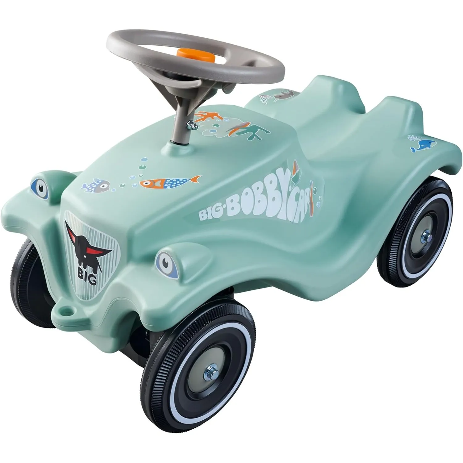 Big Bobby Car Classic Green Sea - Rutschauto ab 1 Jahr im bunten Meeres-Design mit grauem Sicherheits-Lenkrad und Hupe,…