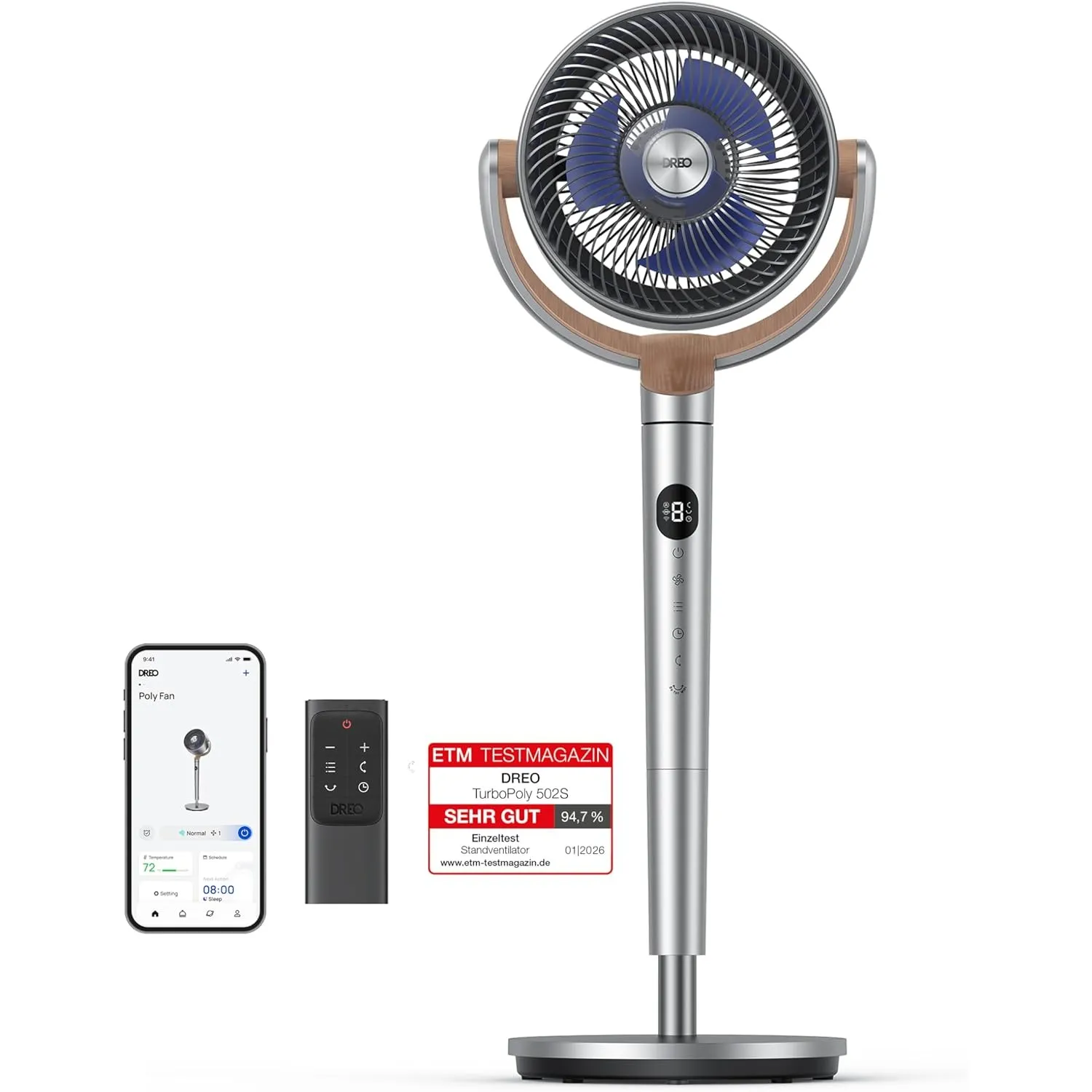DREO Smart Standventilator, 120°+120° Oszillierend Ventilator mit Wi-Fi/Sprachsteuerung, 20dB Leiser Bodenventilator fü…