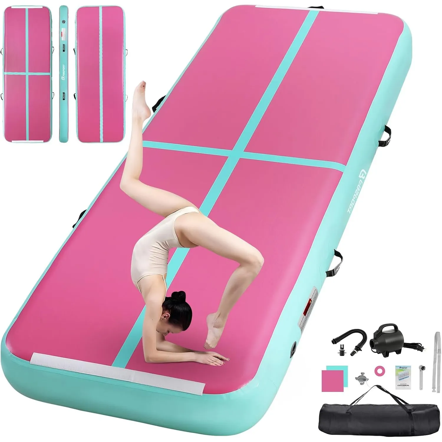 FBSPORT Airtrack Matte,10/20cm Hoch Verdicken 2/3/4/5/6 M Tumbling Matte,Gymnastikmatte mit Luftpumpe,Trainingsmatte mi…