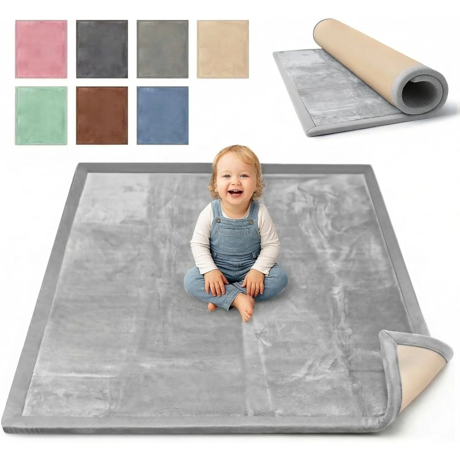 BabybeFun Krabbelmatte Baby - kuschelig weich - 3cm Dicke Spielmatte - schützt vor Stößen - Teppich Kinderzimmer 150x20…