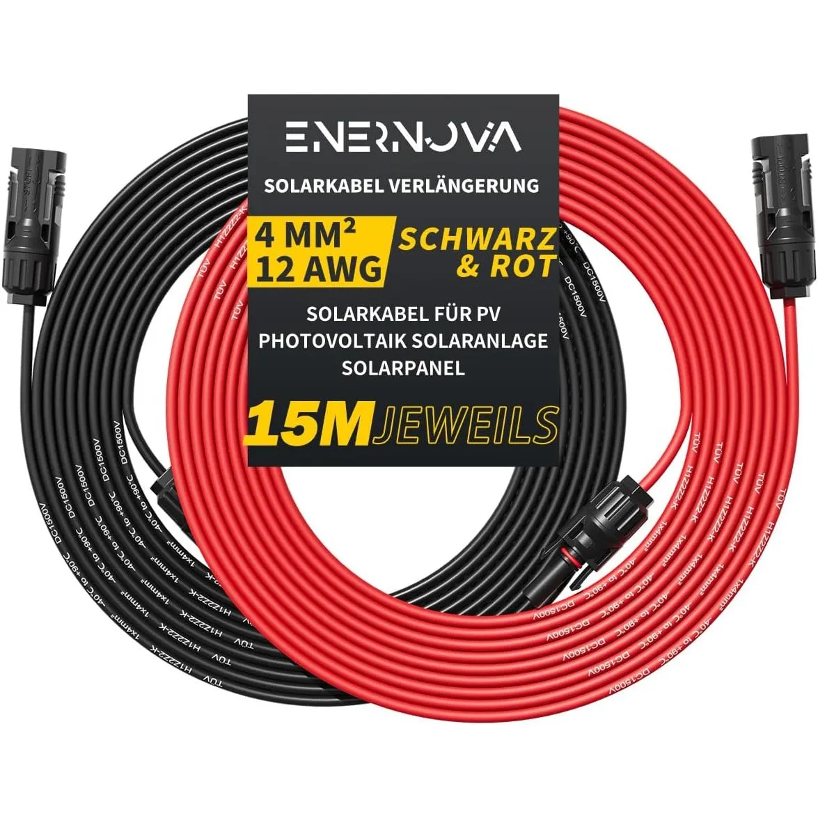 ENERNOVA Solarkabel 4mm²/6mm², Verlängerung 1-50M IP67 für PV Solaranlage