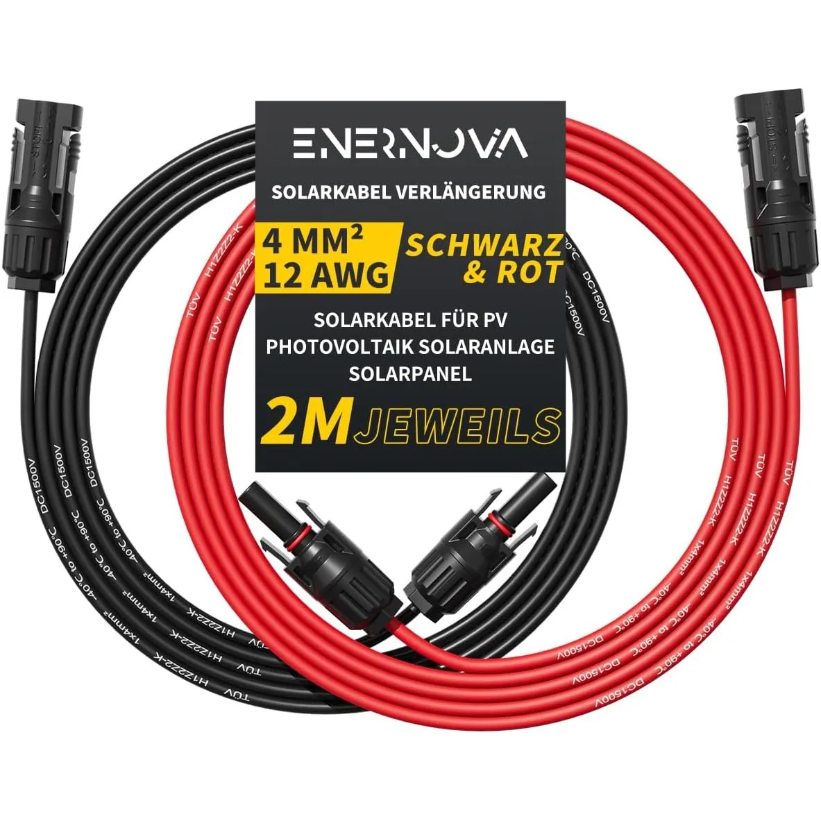 ENERNOVA Solarkabel 4mm²/6mm², Verlängerung 1-50M IP67 für PV Solaranlage