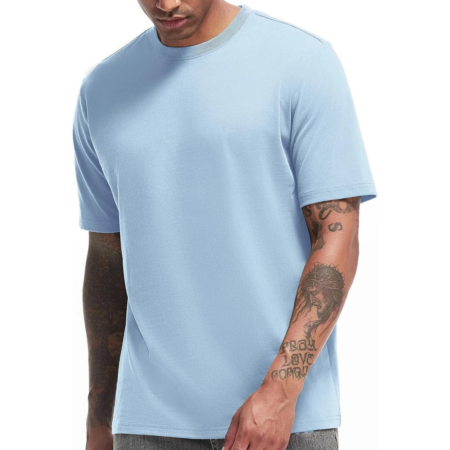 VEIISAR Herren Schwergewicht T-Shirt, Langarmshirt gebürstet - vorgewaschen