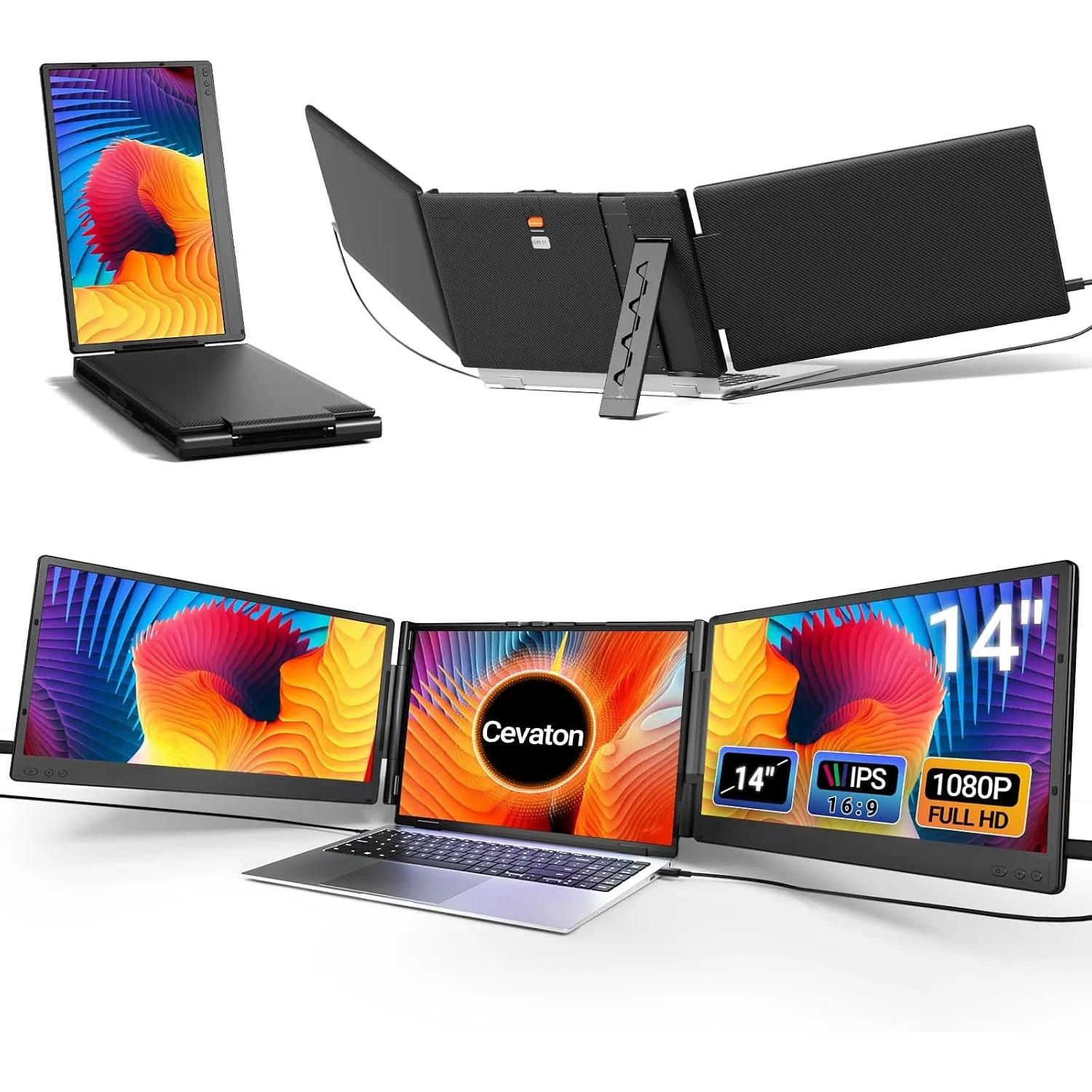 Cevaton Laptop Bildschirm Erweiterung, 14 ”FHD 1080p IPS Tragbarer Monitor für 13-16,1", Stecker und Spielen Sie Laptop…