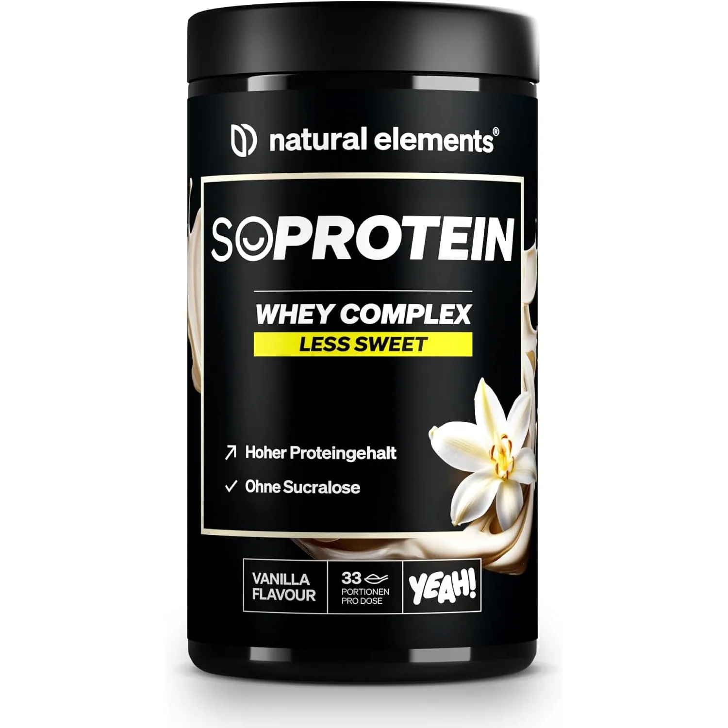 natural elements Whey Protein Pulver Vanille 1kg, 25g Protein pro Portion