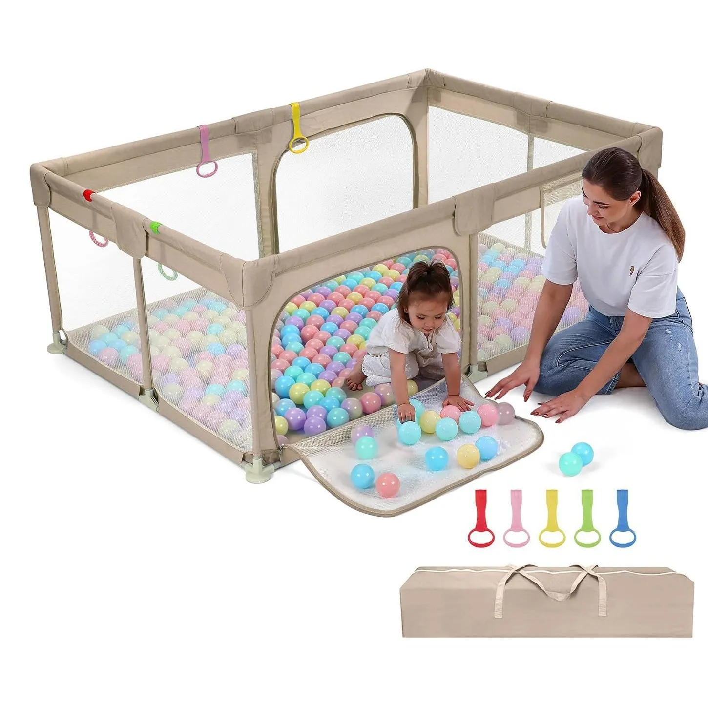 Dripex Laufgitter für Babys, Laufstall mit atmungsaktivem Netz, Spielgitter für Babys, 5 Laufgitterringe, 120 x 180 cm,…