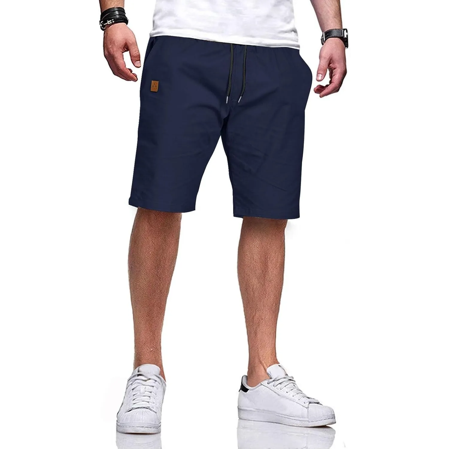 JustSun Kurze Hosen Herren Baumwolle Elastische Taille mit Tunnelzug