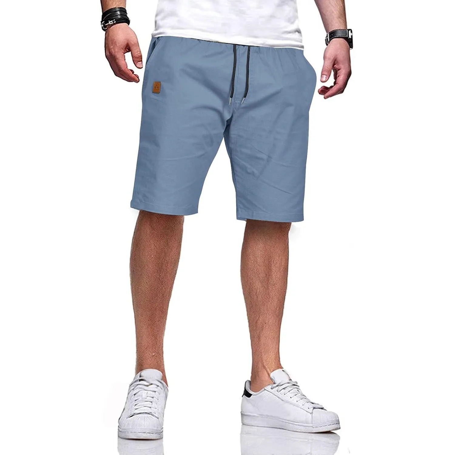 JustSun Kurze Hosen Herren Baumwolle Elastische Taille mit Tunnelzug