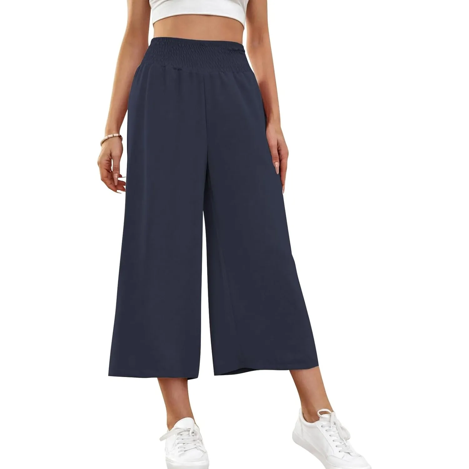 HMIYA Damen 3/4 Culotte Hose Leichte Weites Bein Sommerhose