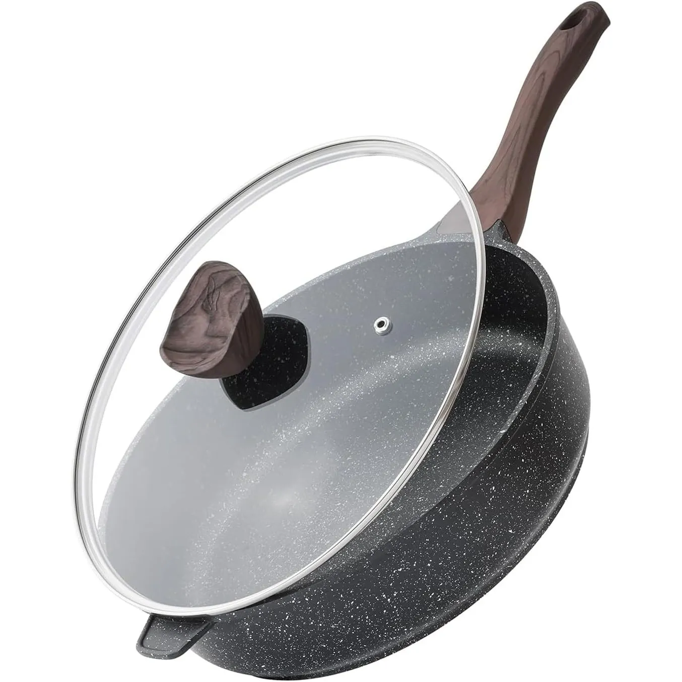 Kordisen Antihaft Tiefe Bratpfanne mit Deckel, 30 cm Große Granitbeschichtung Pfanne, Induktion Kompatibel, Gesunde Ste…