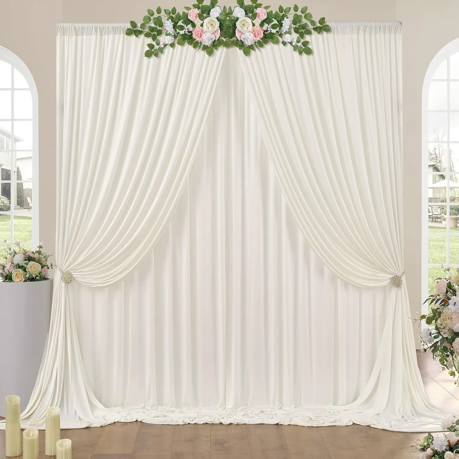 2.5 x 3 m Ivory Curtain for Backdrops, Party Background Curtain, Ivory Wedding Background, Polyester Curtains for Birth…
