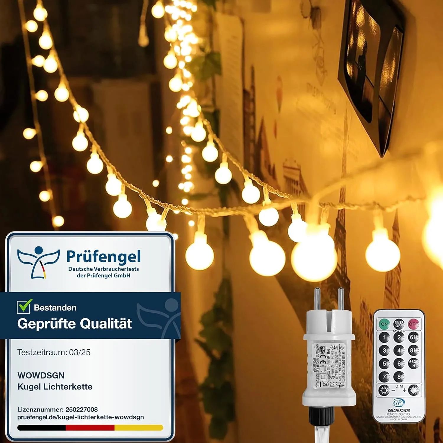 WOWDSGN Kugel Lichterkette,35M 350LEDs Lichterkette Dimmbar, Partylichterkette mit Stecker für Innen und Außen, 8 Leuch…