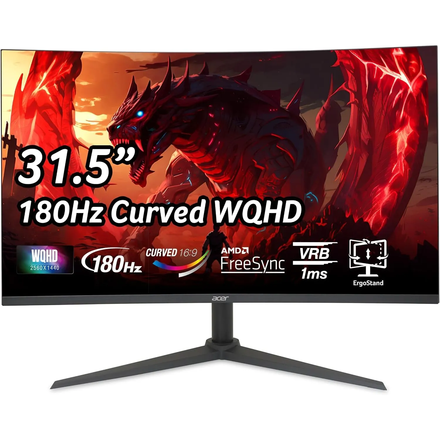 Acer Nitro XZ322QUV3 Gaming Monitor 32 Zoll (80 cm) WQHD, 180Hz, Curved