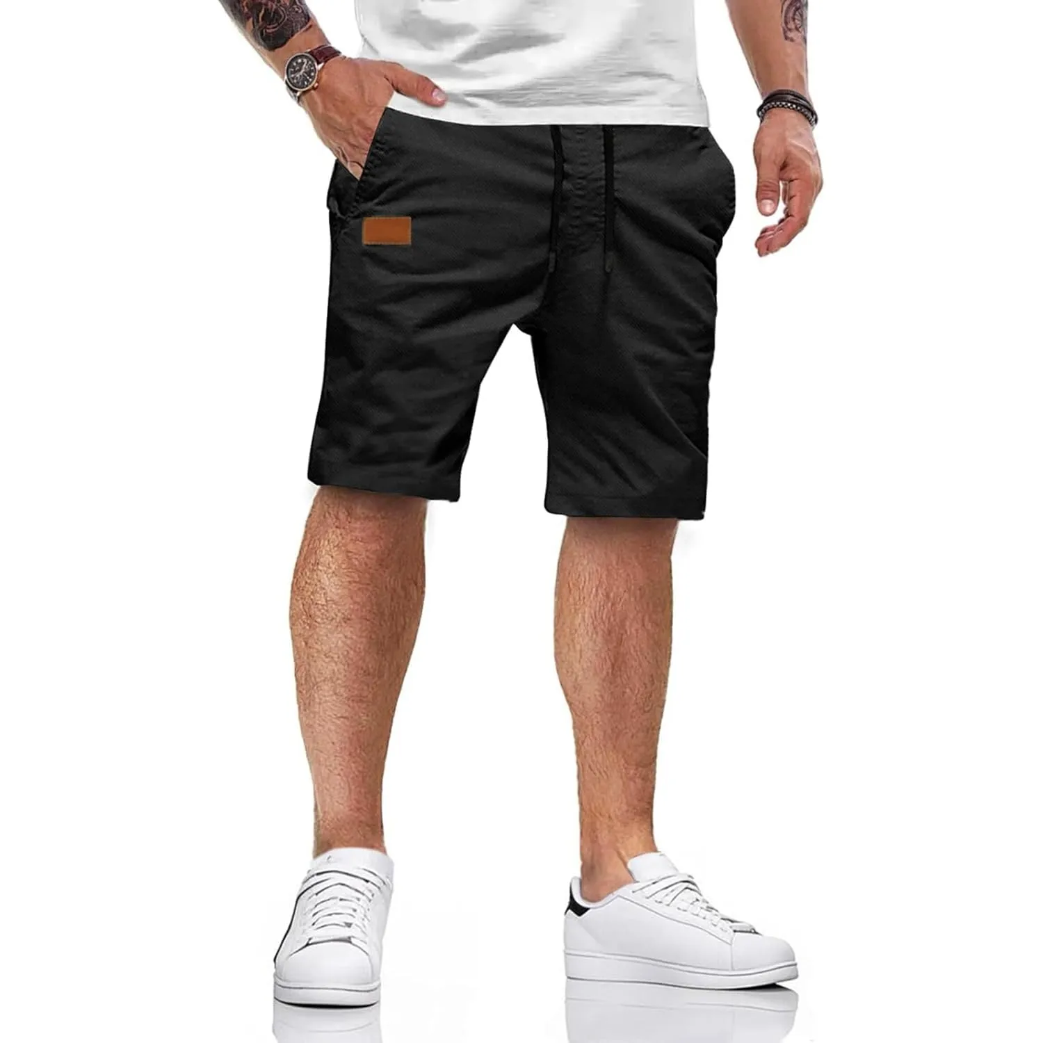 HMIYA Kurze Hosen Herren Baumwolle Chino Shorts Sommer mit 4 Taschen | Freizeitshorts,Elastischer Bund,Sommerhose für F…