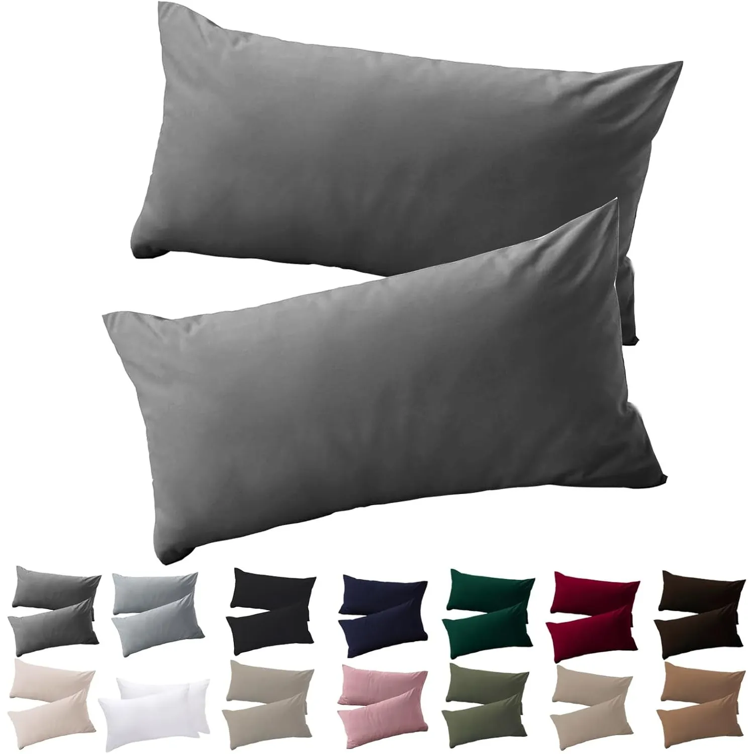 Soifox Kissenbezug 40x60 2er Set - Anthrazit kopfkissenbezug Für Kissen 40 x 60 cm 100% Mikrofaser Resistent und Hypoal…