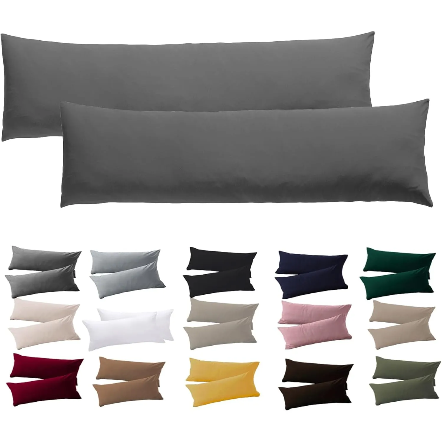 Soifox Seitenschläferkissen Bezug 40 x 145-2er Set Anthrazit Kissenbezug mit Reißverschluss 100% Mikrofaser Resistent u…