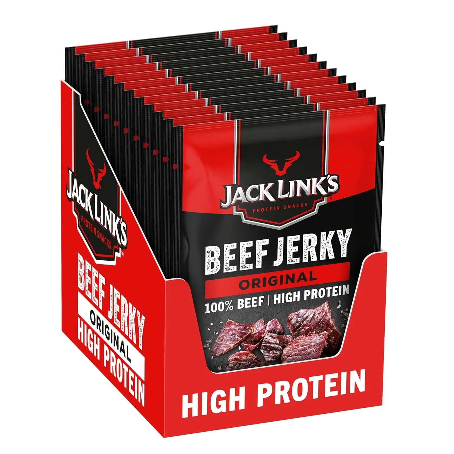 Jack Links Beef Jerky Original – 12er Pack (12 x 60g) – Trockenfleisch Eiweiß Snacks - High Protein Snack für Gym, Fitn…