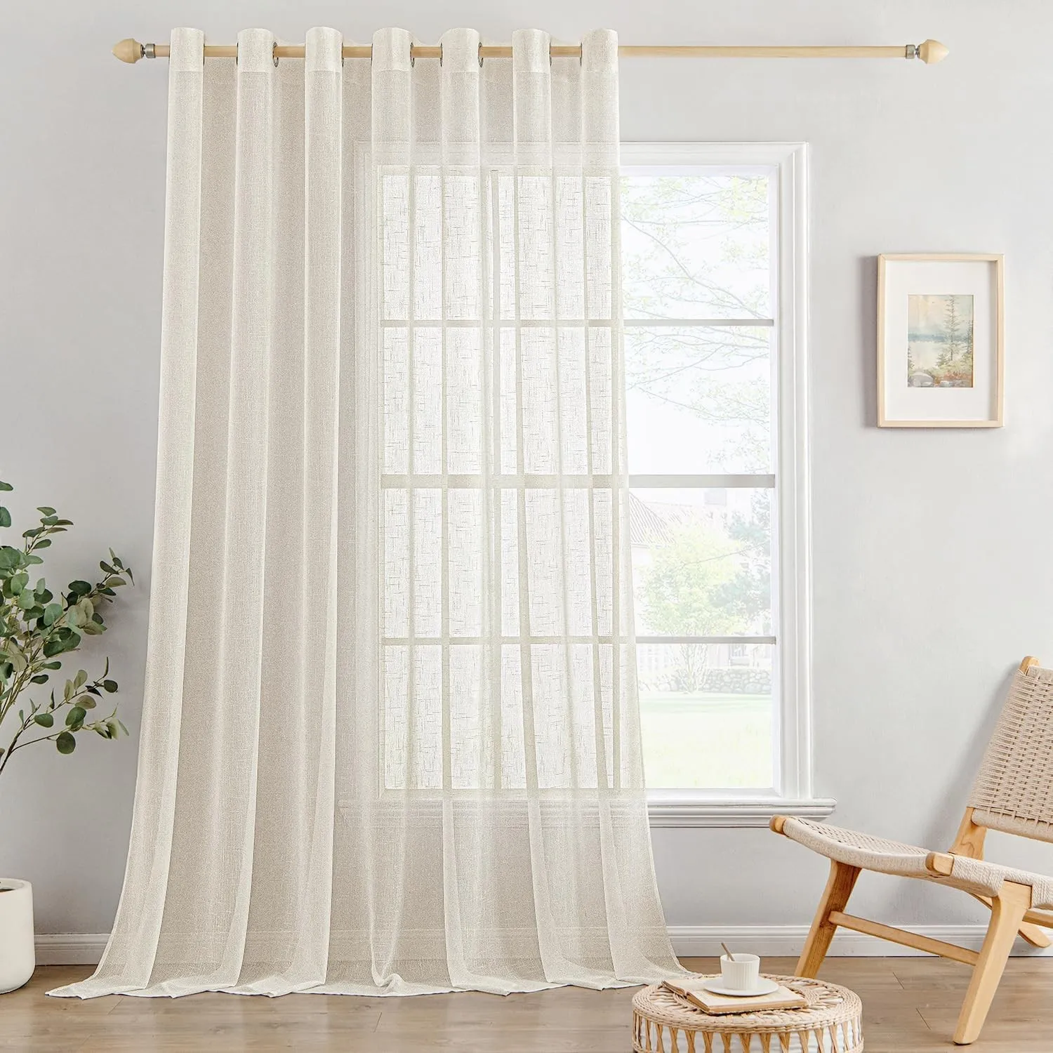 MIULEE Leinenoptik Voile Vorhänge Ösen 1er Hellbeige 300x225cm