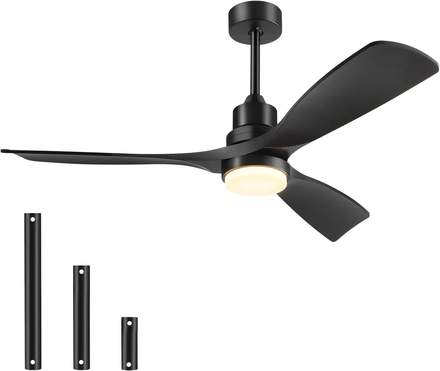 Black Ceiling Fan with Lighting and Remote Control, Quiet DC Motor, 132 cm/52 Inch, 3 Blades, Timer, 6 Speeds, ETL List…