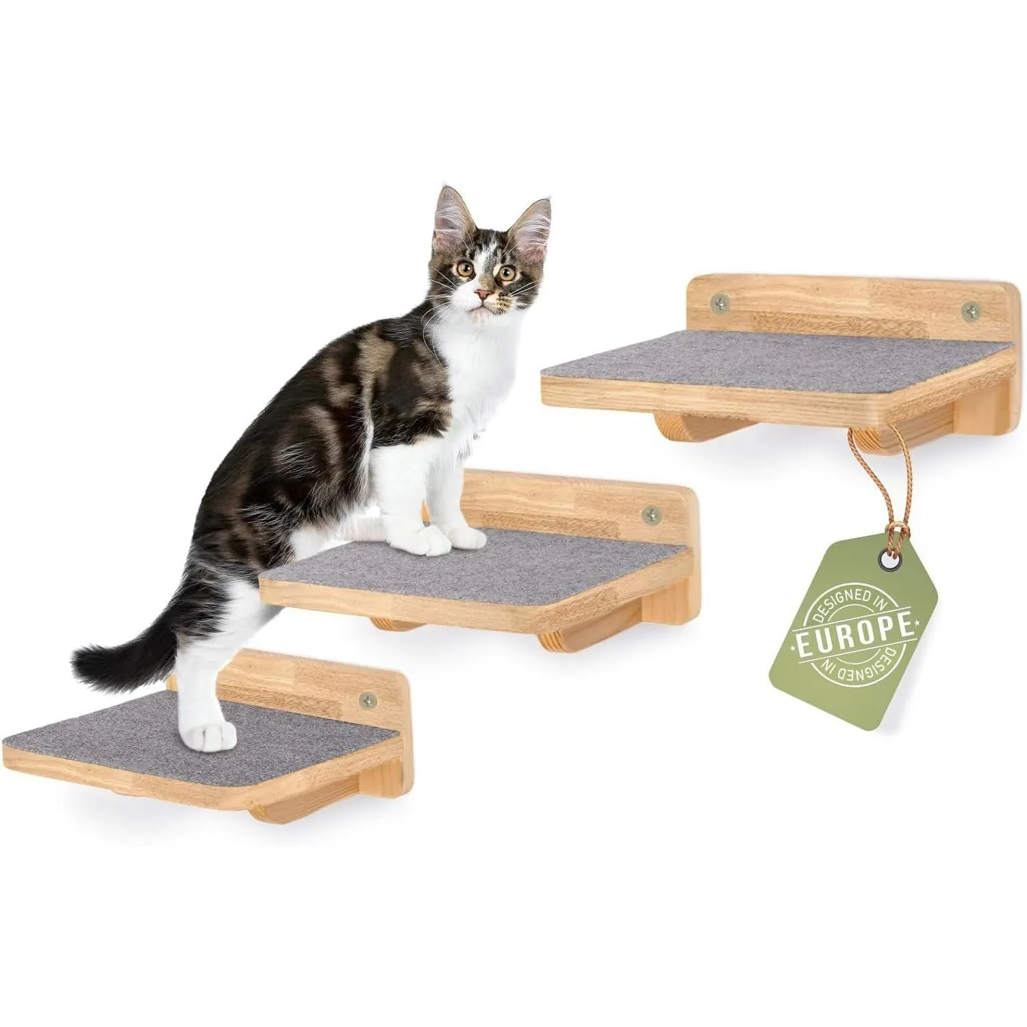 WOOWOOD® Katzentreppe Wand 3er-Set XL, Kletterwand Katzen, Massivholz