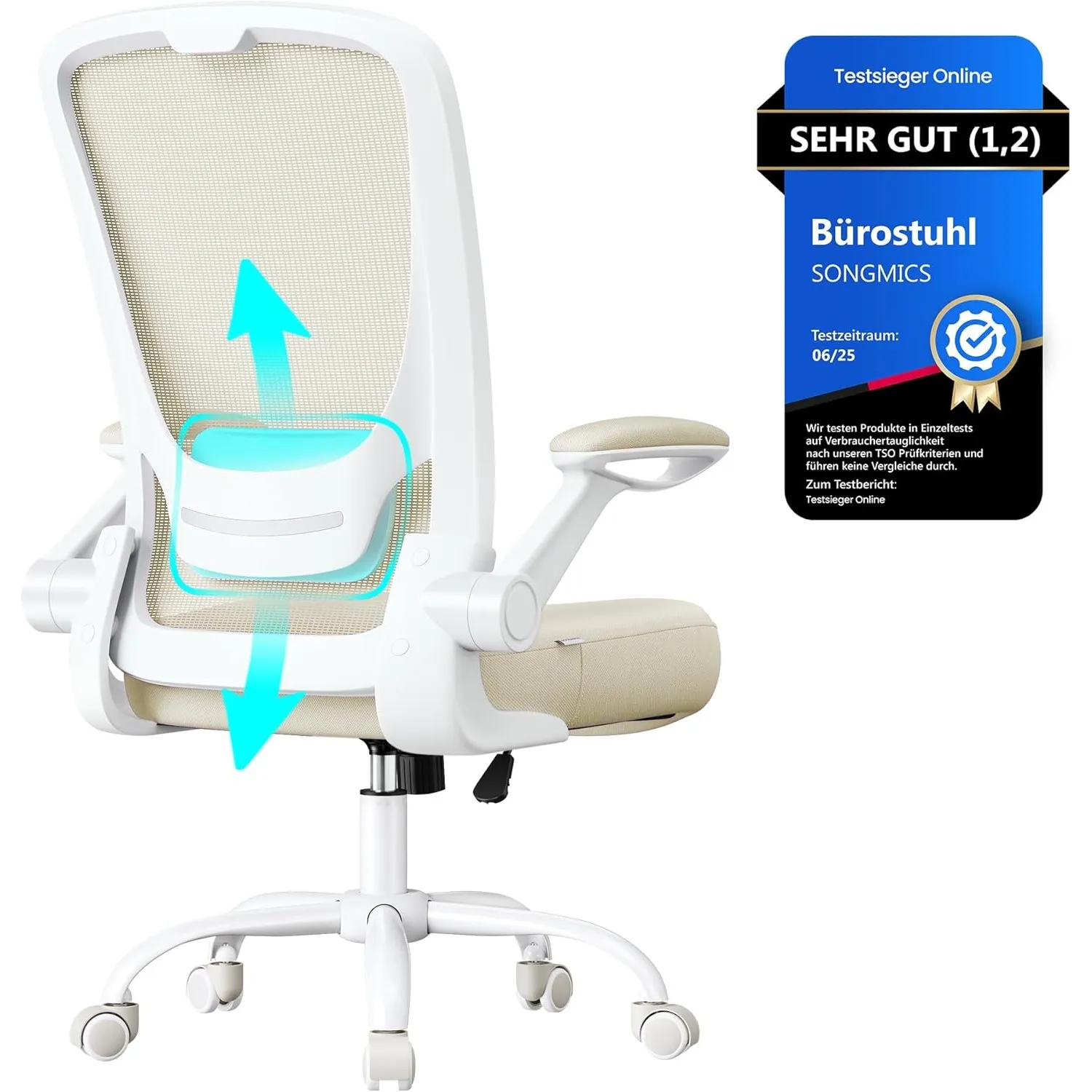 SONGMICS Bürostuhl ergonomisch, Drehstuhl mit Mesh, Lenden- und Kopfstütze, Wippfunktion, 53 cm große Sitzfläche, klapp…