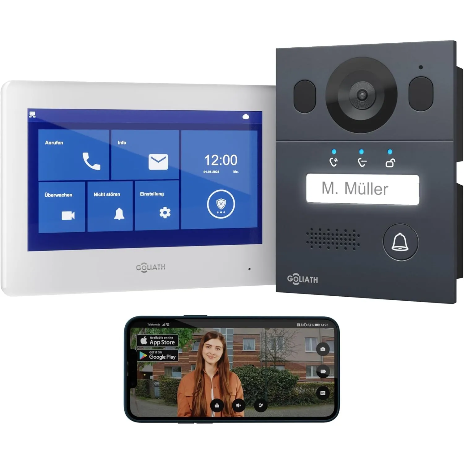 Goliath Türklingel & Türsprechanlage mit Kamera [MIT Smartphone APP] - Klingel mit Kamera & Monitor - Doorbell Camera -…