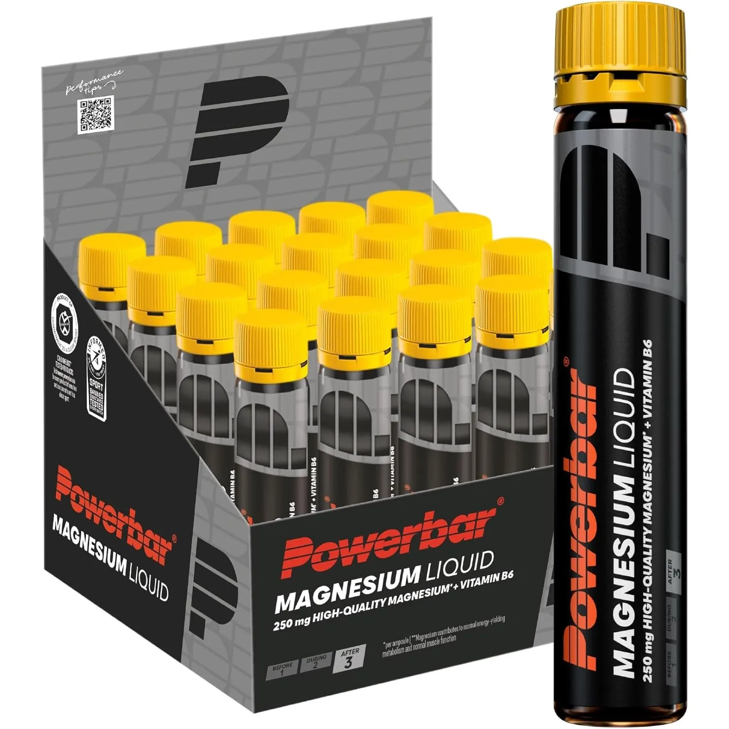 Powerbar - Black Line - Magnesium Liquid - 20x25ml - 250mg Magnesium - Vitamin B6