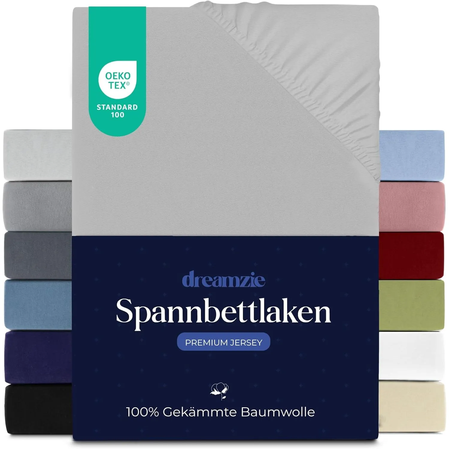 Dreamzie Premium Spannbettlaken 120x200 cm, Spannbetttuch für Dicke Matratzen bis zu 22 cm, Bettlaken 100% Jersey Baumw…