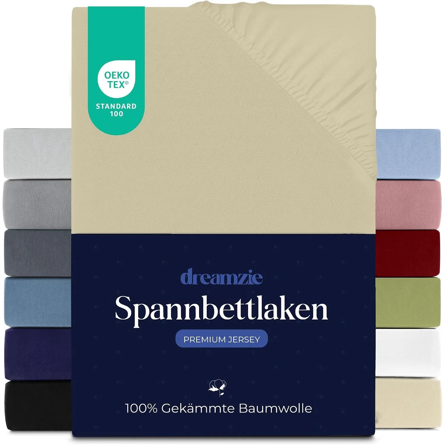 Dreamzie - Spannbettlaken - 200x200cm - 100% Gekämmte Baumwolle - Jersey | Beige · Leintuch mit Rundumgummi · Spannbett…