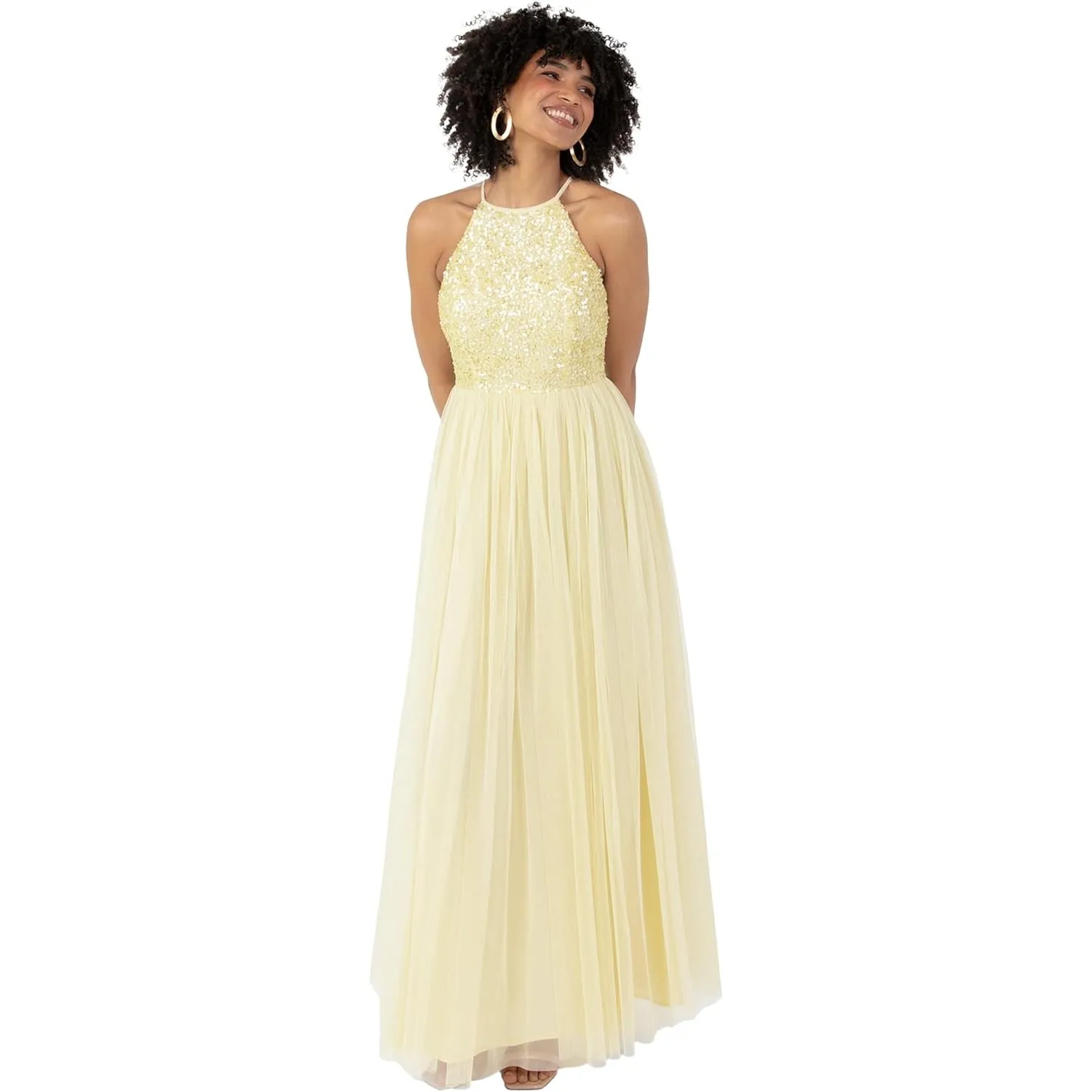Abendkleid Pailletten Cocktailkleid Damen Tüllkleid Kleid Nackenband Abendkleid Elegant für Hochzeit Brautjungfernkleid