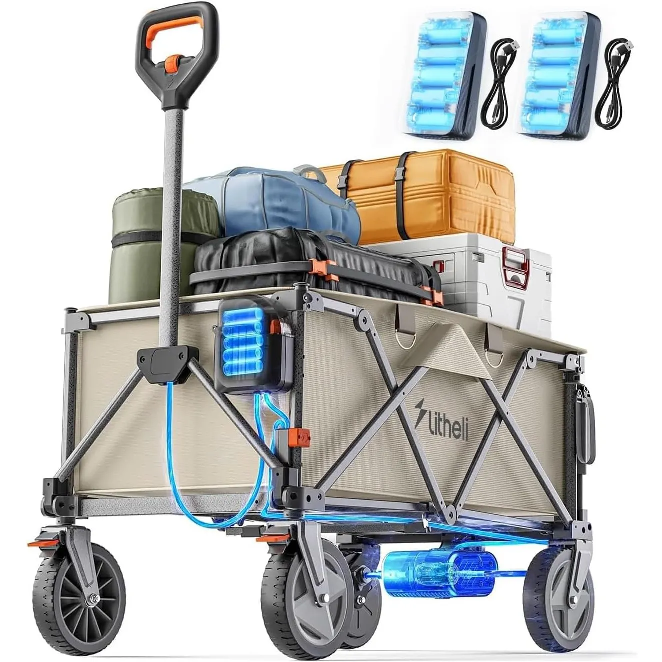 Litheli Elektrowagen Bollerwagen faltbar, Handwagen faltbar mit Motor & Bremsen, 200L 60KG geeignet für Camping, Garten…