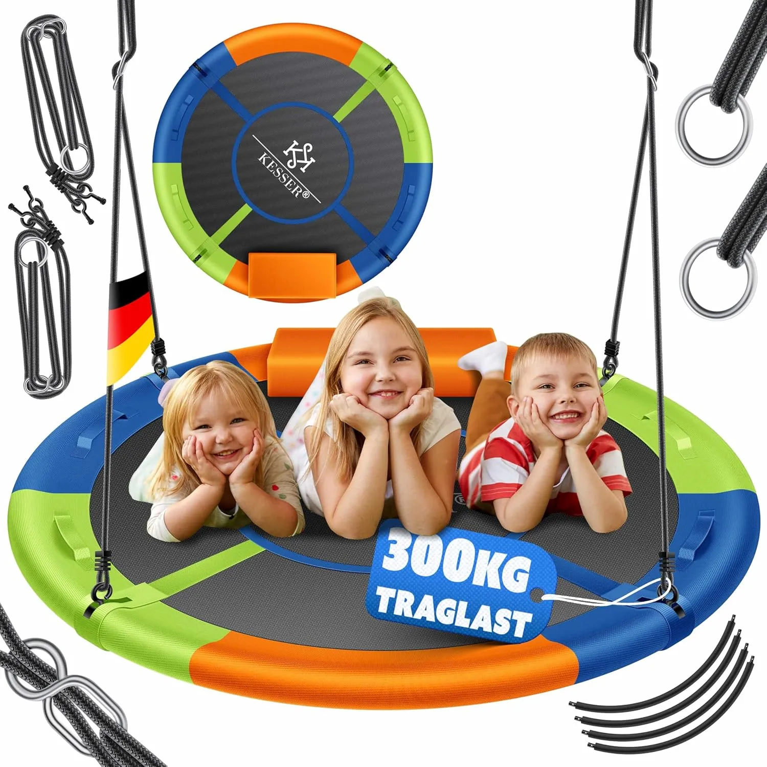 KESSER Nest Swing Plate Swing Hanging Swing Round Swing Diameter 120 cm Swing up to 300 kg Load Capacity with Cushion a…