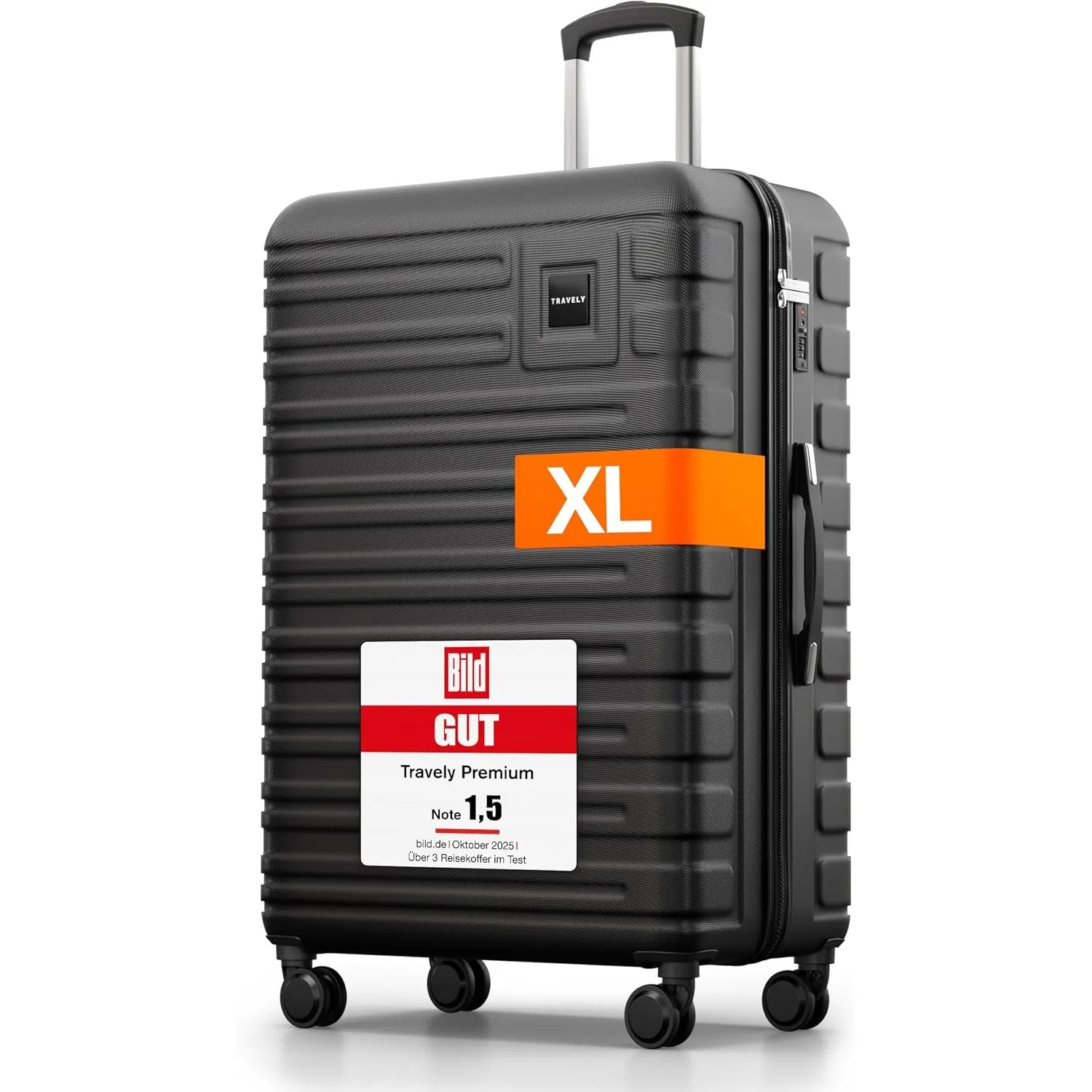 Travely Polycarbonat Koffer Groß 77cm XL - 100L Innenvolumen - 158cm Gurtmaß, sehr robuster Hartschalenkoffer mit sanft…