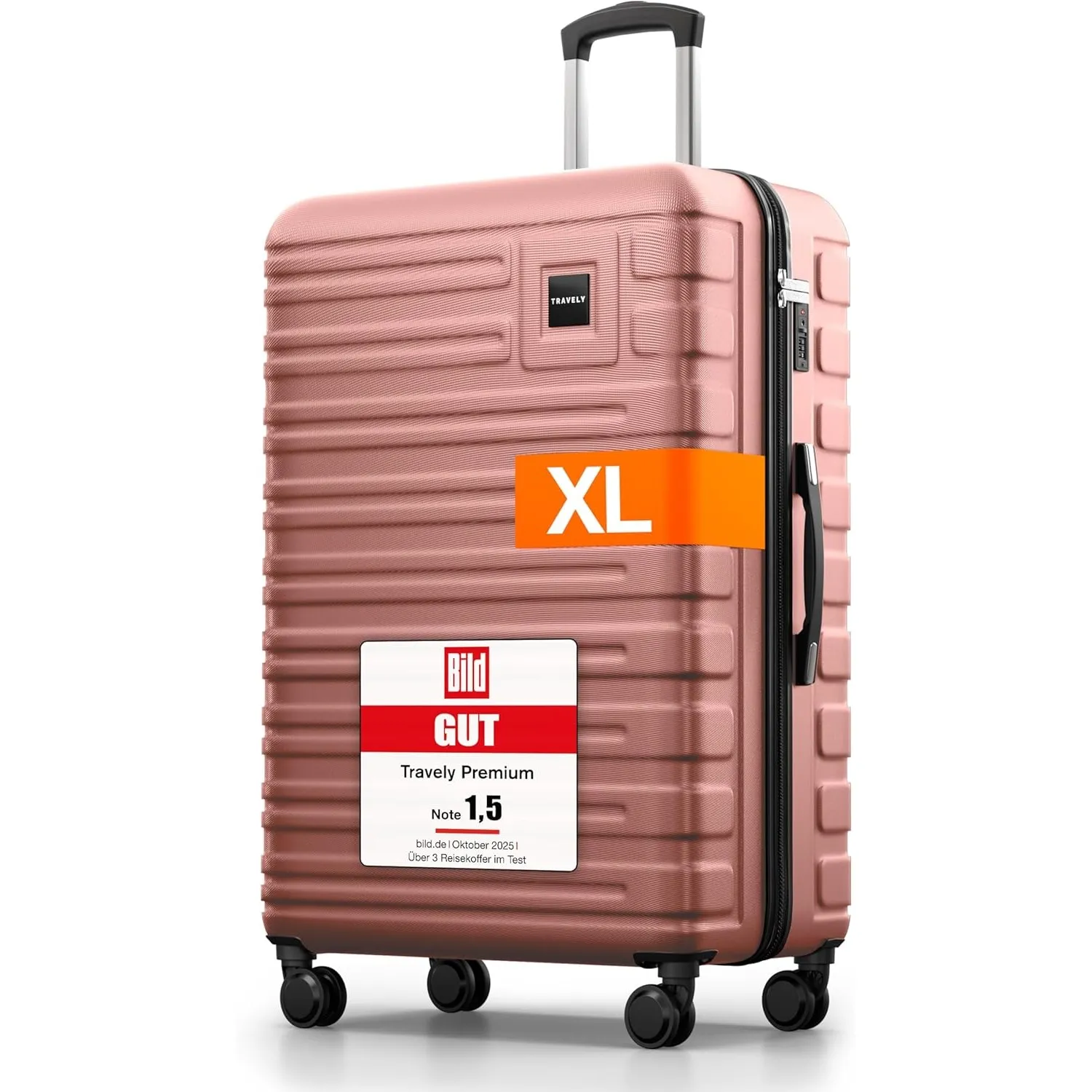 Travely Polycarbonat Koffer Groß 77cm XL - 100L Innenvolumen - 158cm Gurtmaß, sehr robuster Hartschalenkoffer mit sanft…