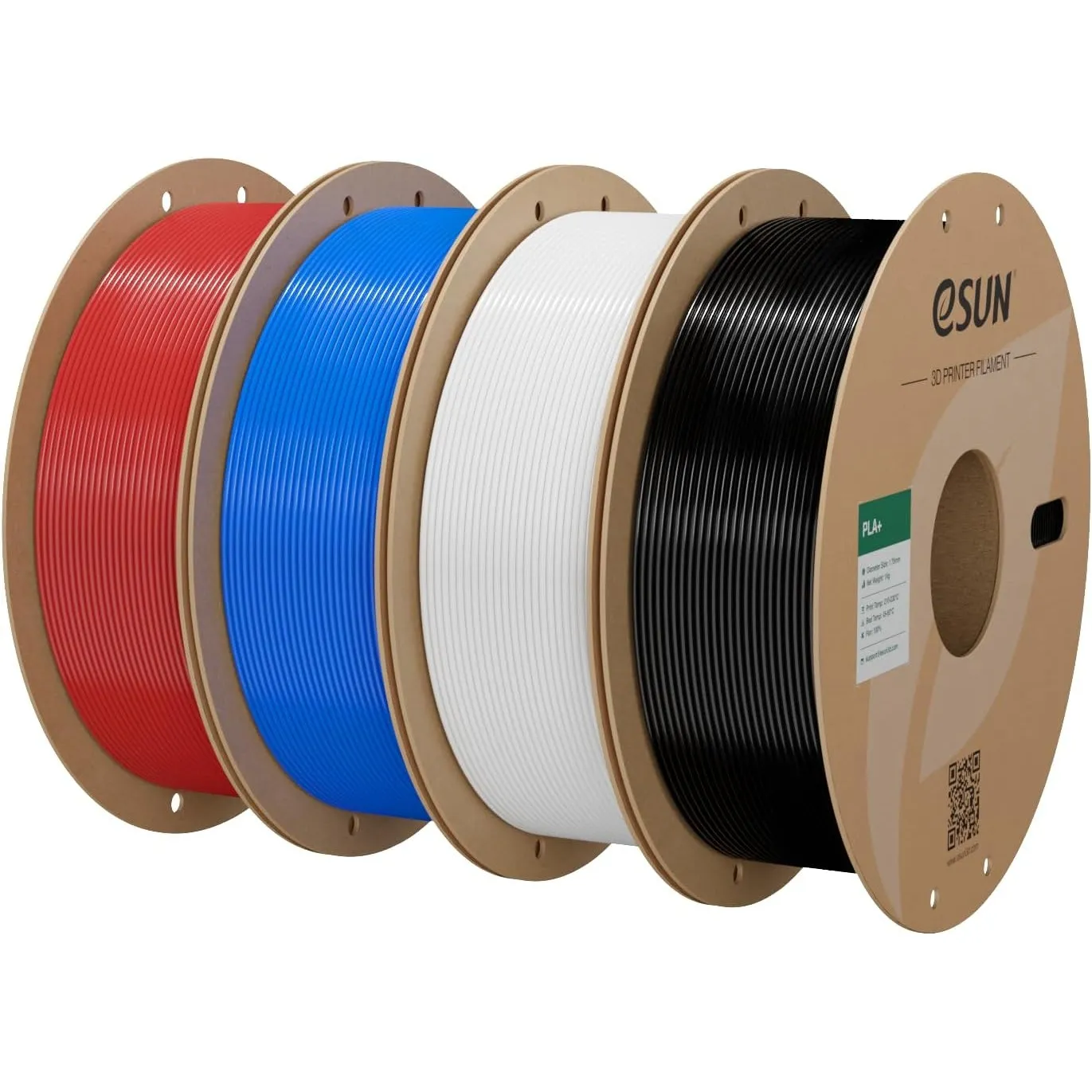 eSUN PLA+ Filament 1.75mm, Feuerrot+Blau+Kaltes Weiß+Schwarz, 4KG