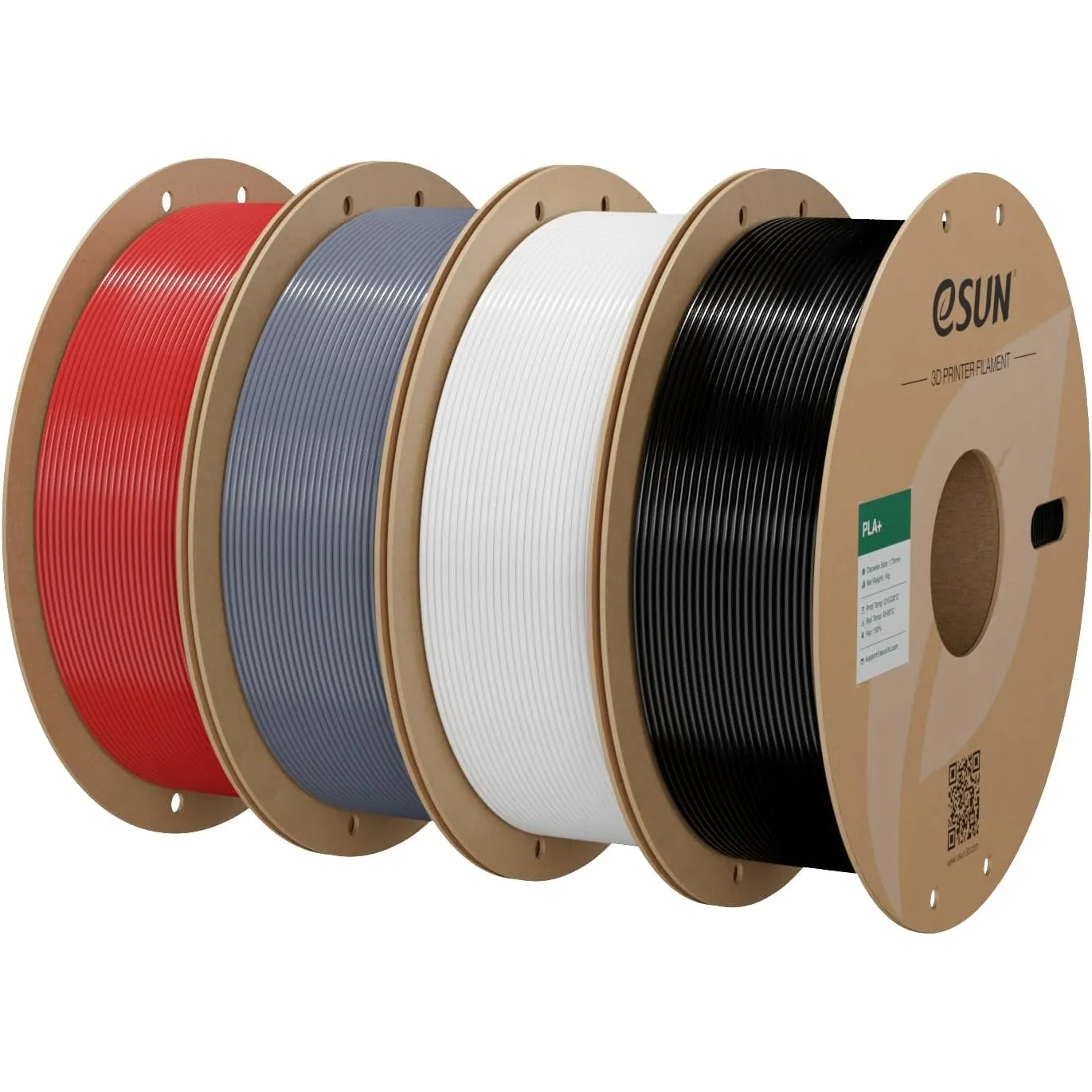 eSUN PLA+ Filament 1.75mm, Feuerrot+Grau+Kaltes Weiß+Schwarz, 4KG | 3D Drucker Filament PLA Plus, Maßgenauigkeit +/- 0.…