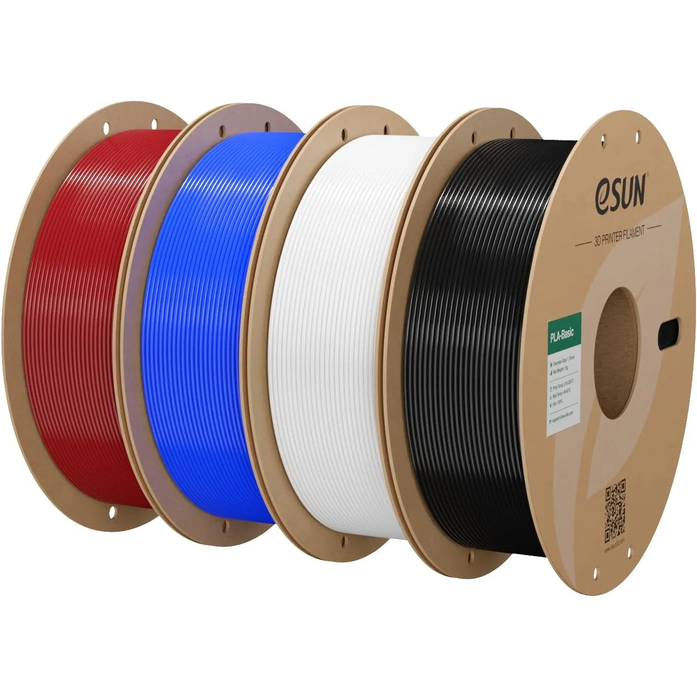 eSUN PLA Basic Filament 1.75mm, Feuerrot+Blau+Kaltes Weiß+Schwarz, 4KG