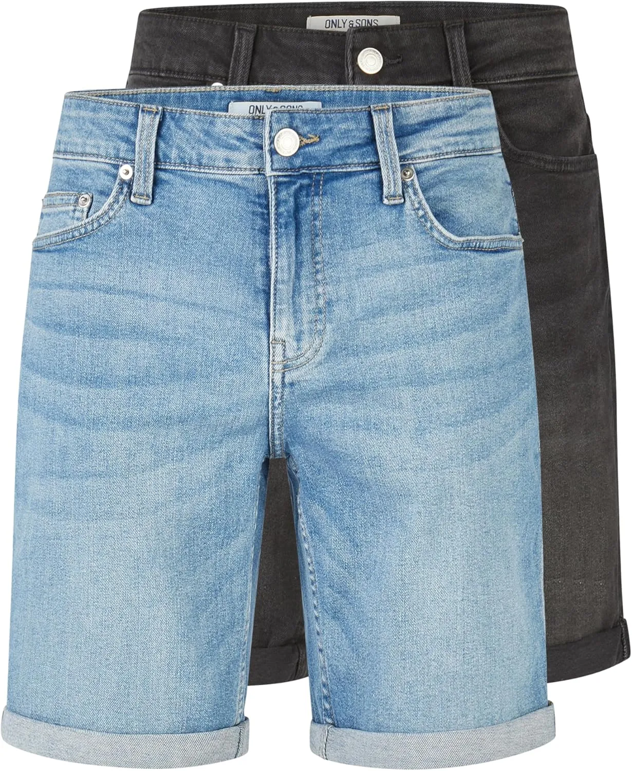 Only & Sons Onsply Men's Short Jeans, Pack of 2, Regular Fit Shorts, Basic Trousers, Denim Bermuda Summer Trousers, Pla…
