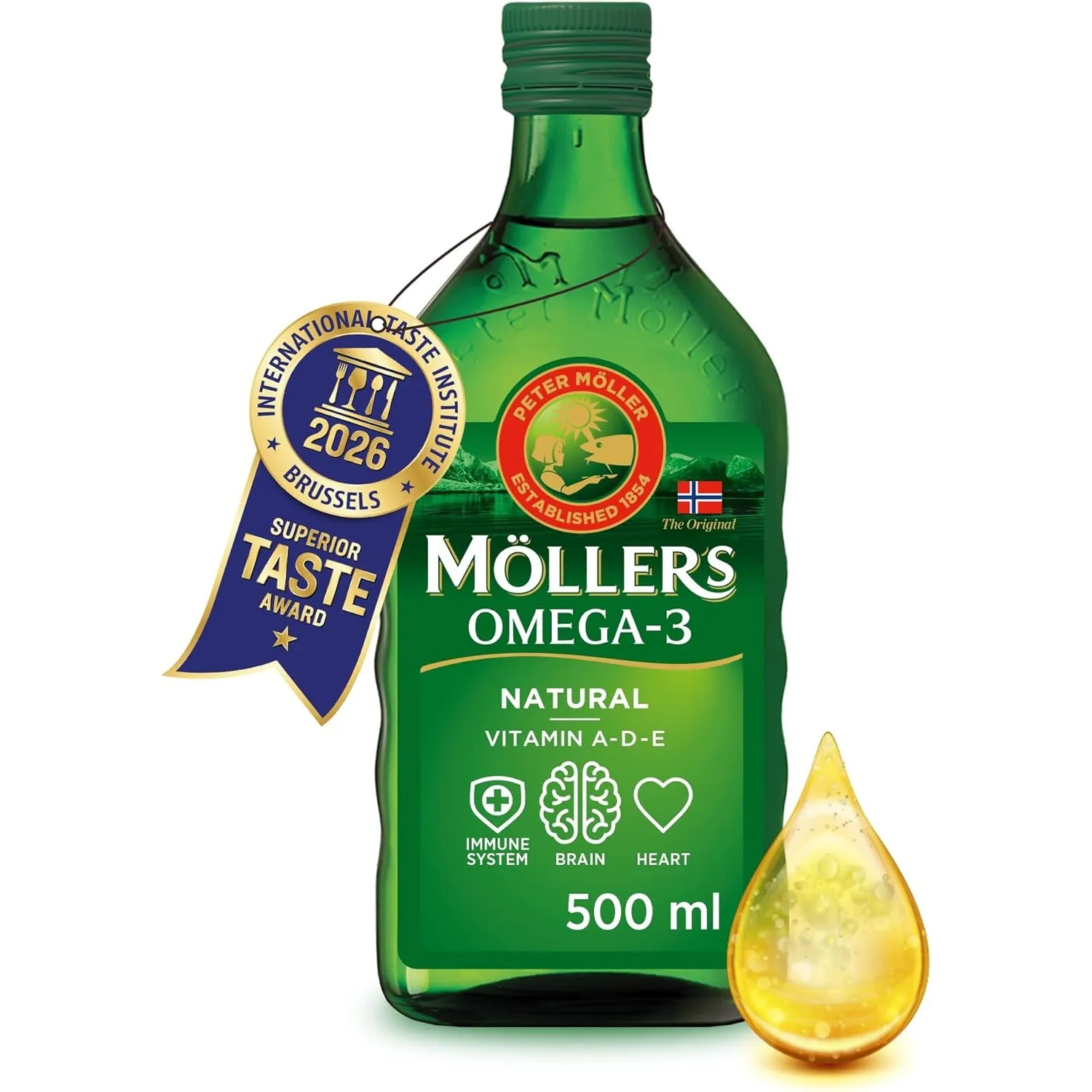Möller's Omega 3 Lebertran | Nahrungsergänzung mit EPA, DHA, Vit A, D und E | Hochreiner natürlicher | 165 Jahre alte M…