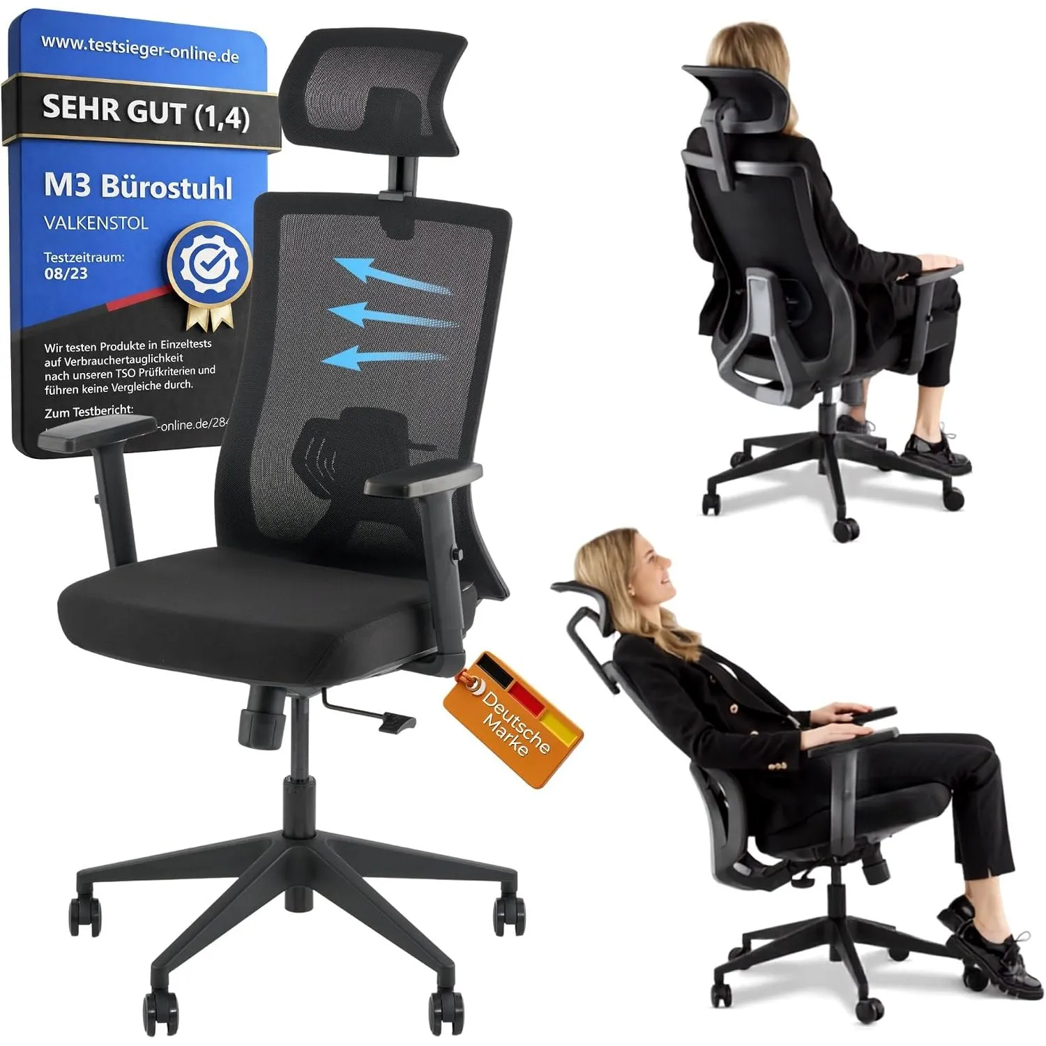 VALKENSTOL M3 Bürostuhl Ergonomisch TESTSIEGER - Büro & Home Office Chair