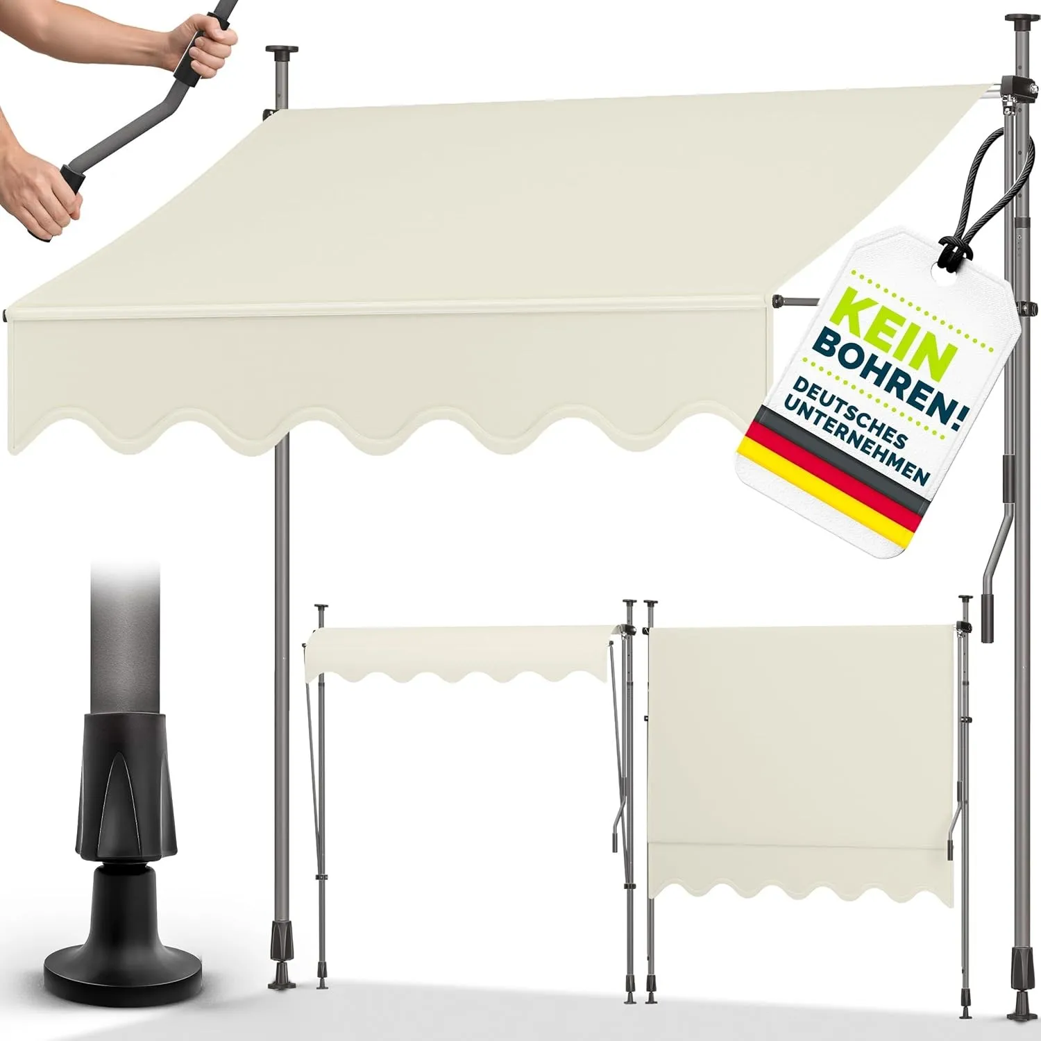 tillvex Klemmmarkise 250cm breit mit Handkurbel | Balkonmarkise ohne Bohren | Markise Balkon UV-beständig, wasserdicht …