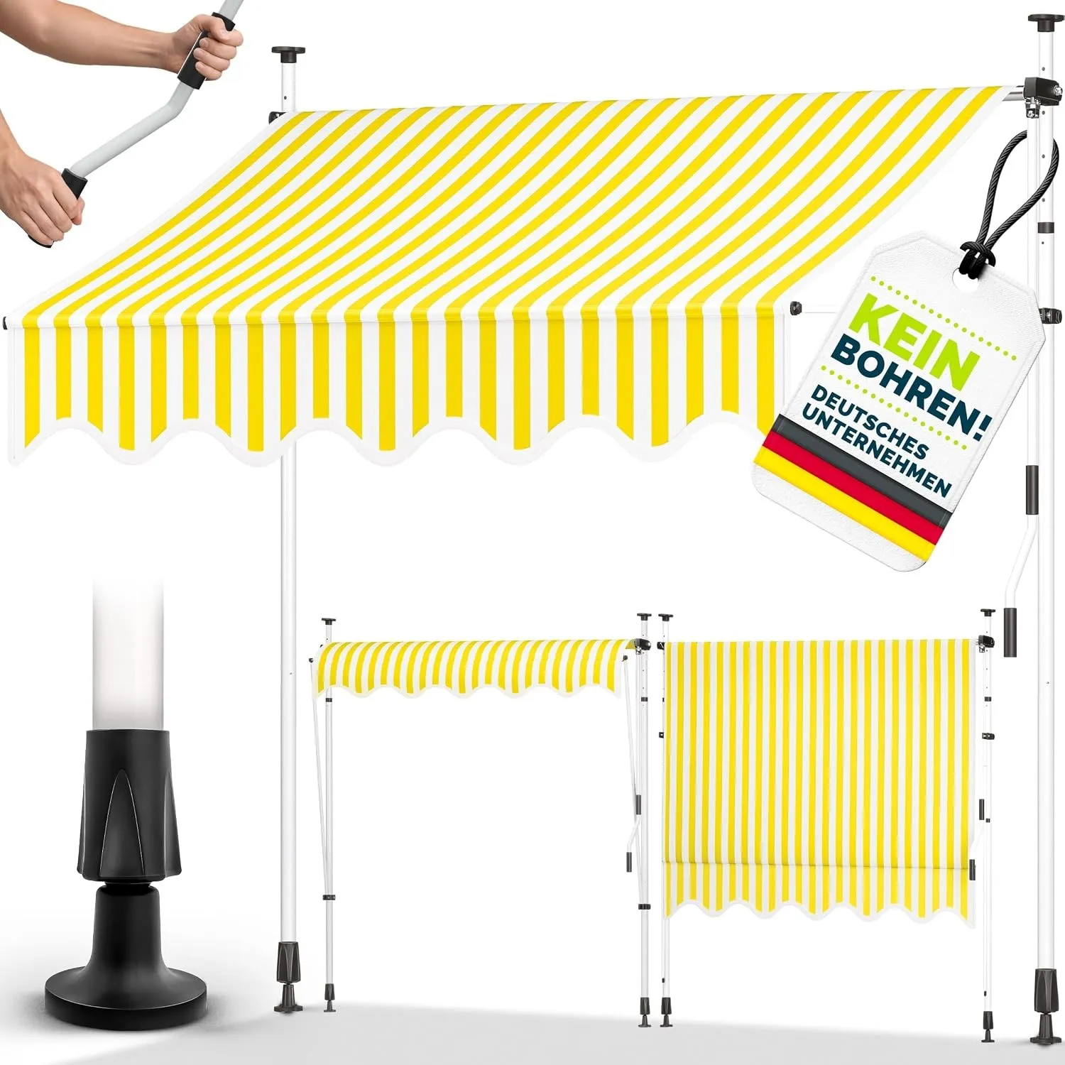 tillvex Klemmmarkise 250cm breit mit Handkurbel | Balkonmarkise ohne Bohren | Markise Balkon UV-beständig, wasserdicht …