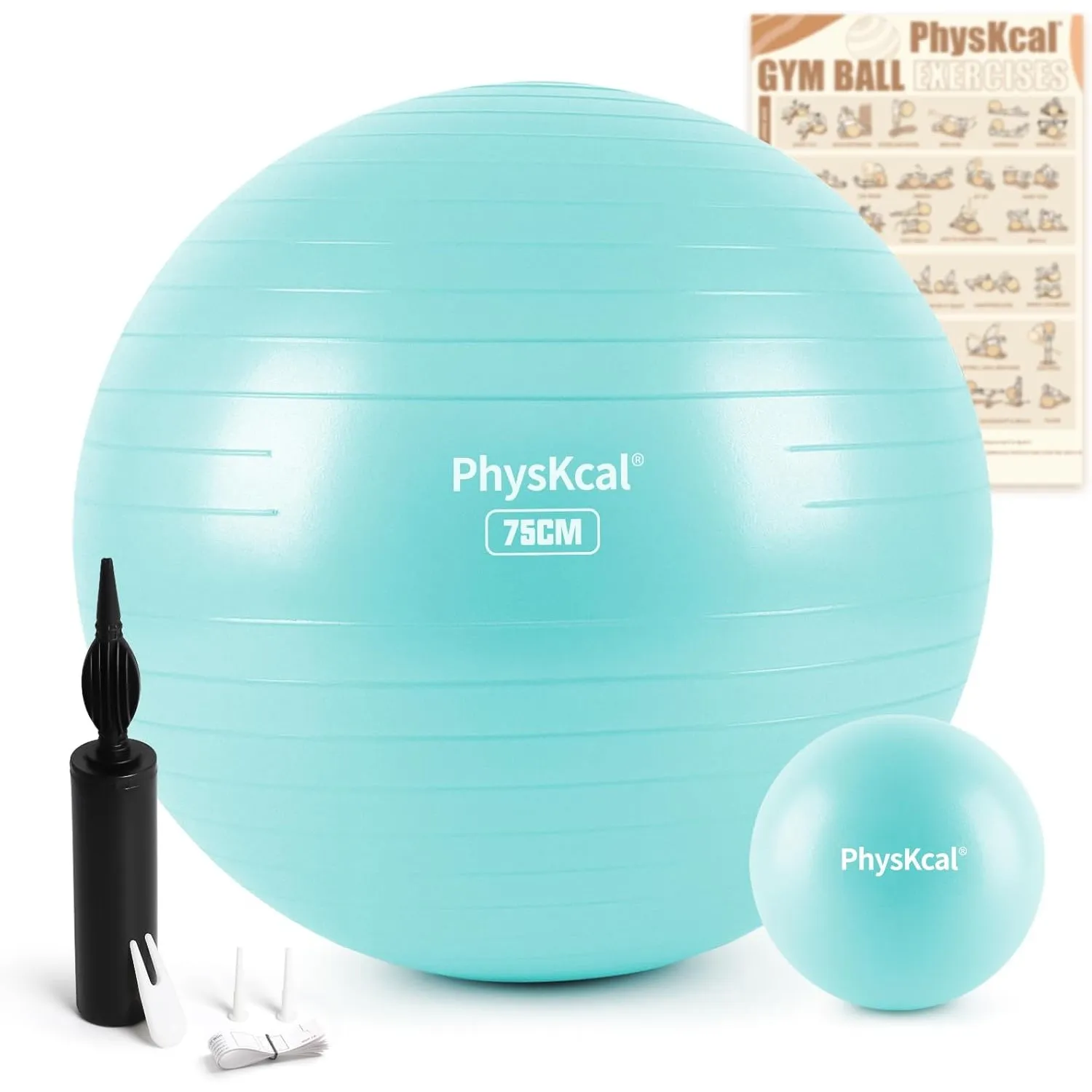 PhysKcal 55/65/75/85 cm Gymnastikball Set, Ergonomischer Sitzball für Büro | Inkl. 23 cm Pilates Ball Set. Perfekt für …