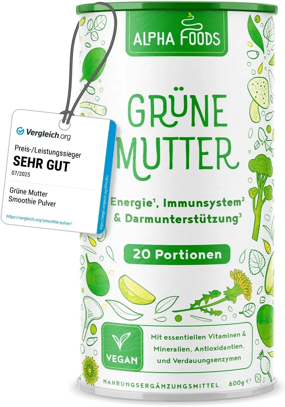 Grüne Mutter 2.0 - Das Original - Greens Shake - Akazienfaserpulver, Weizengras, Brennnessel, Mariendistel, Alfalfa, Ch…