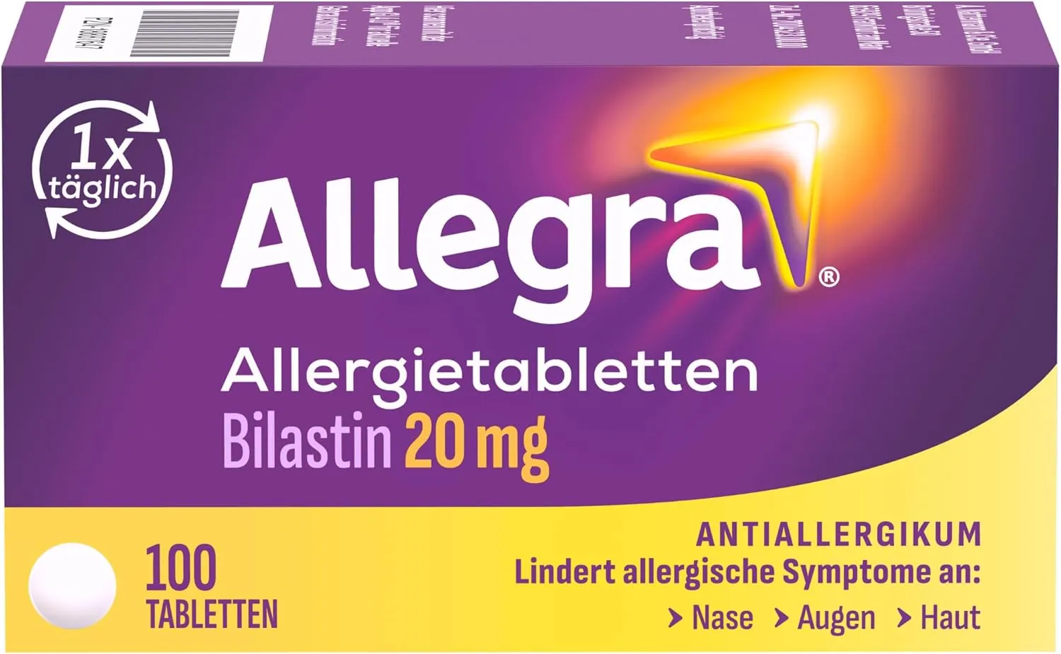 Allegra Allergy Tablets, Pack of 100, Antihistamine, Active Ingredient Bilastine, Fast & Effective for 24 Hours, for Ha…