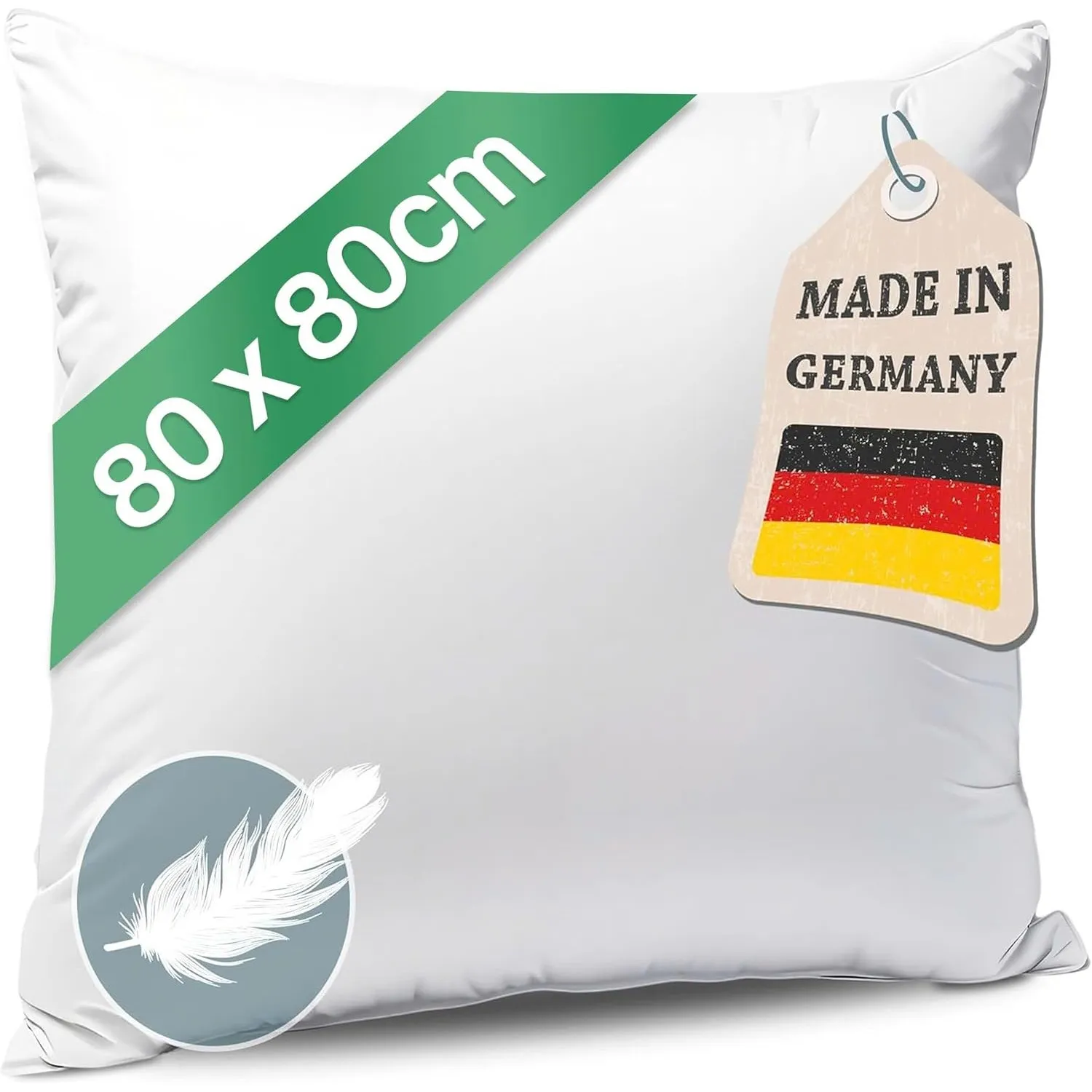 KNERST Federkissen 80x80 Made in Germany, Kopfkissen 100% Federfüllung