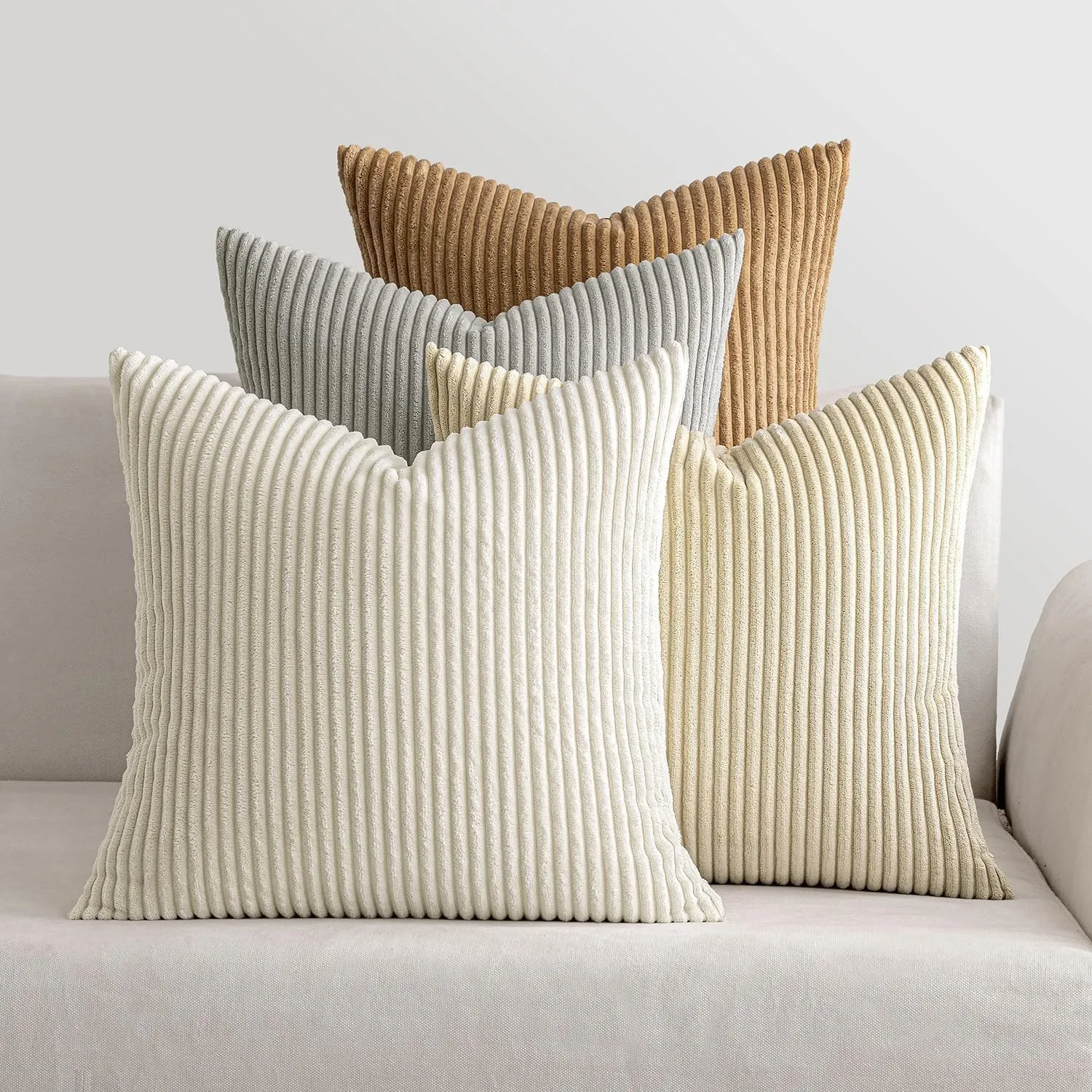 MIULEE Kissenbezug 50x50 4er Set Kordsamt Kissenhülle sofakissen Taupe